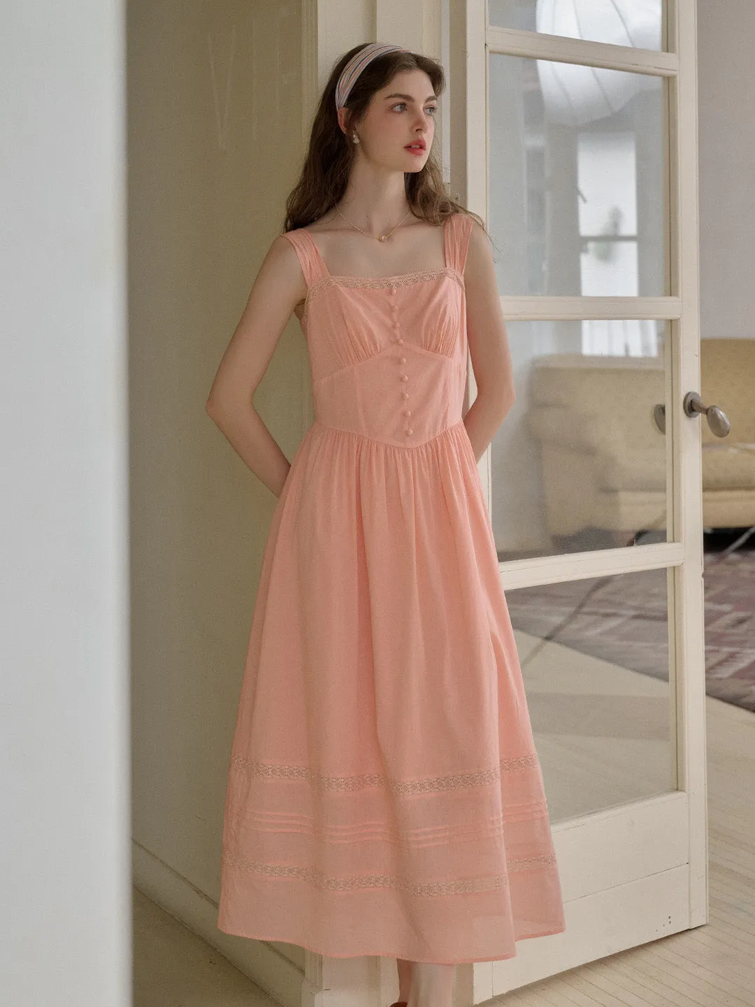 Cozy Mood Ana Square Neck Lace 100% Cotton Dress