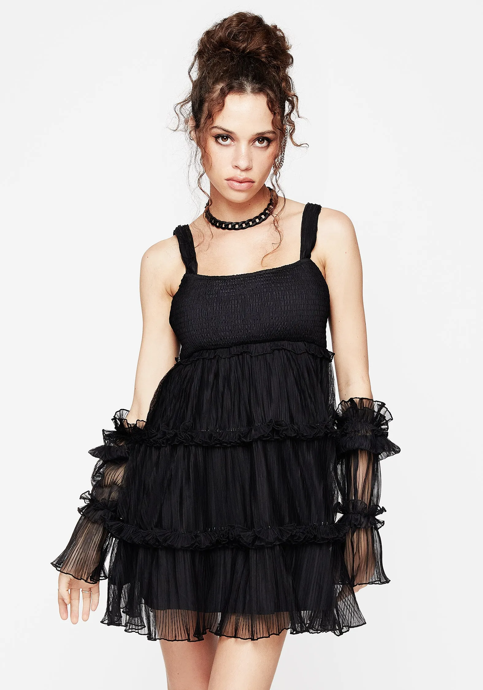 Marquise Crinkle Cami Mini Dress with Sleeves Balanced Light