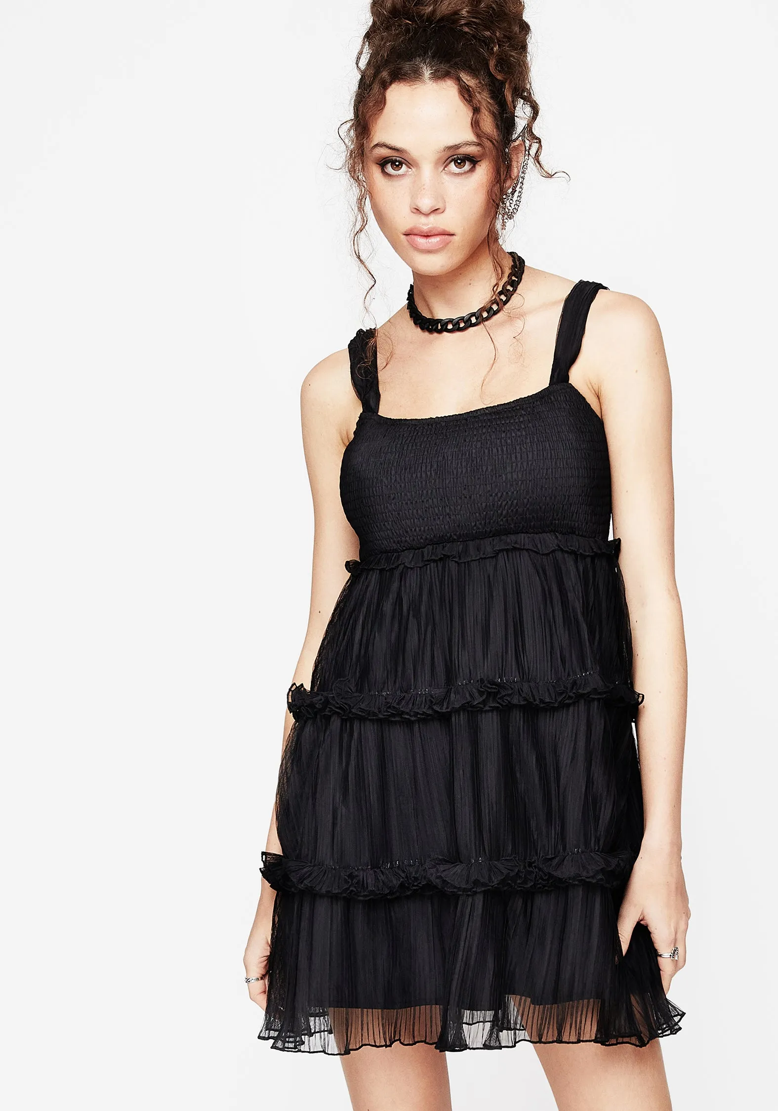 Feminine Design Marquise Crinkle Cami Mini Dress with Sleeves