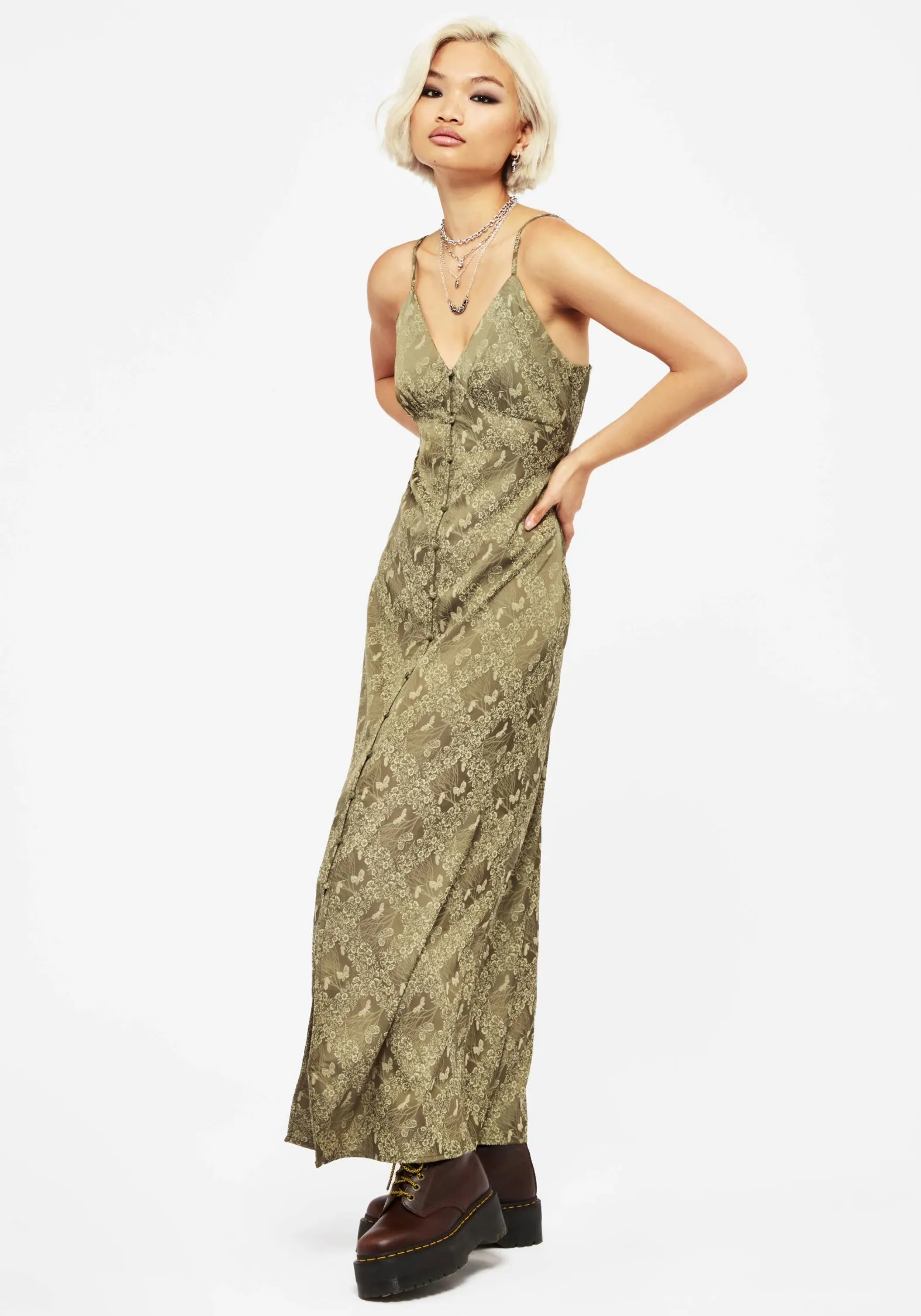 Yara Floral Print Button Up Maxi Slip Dress Tall Fit