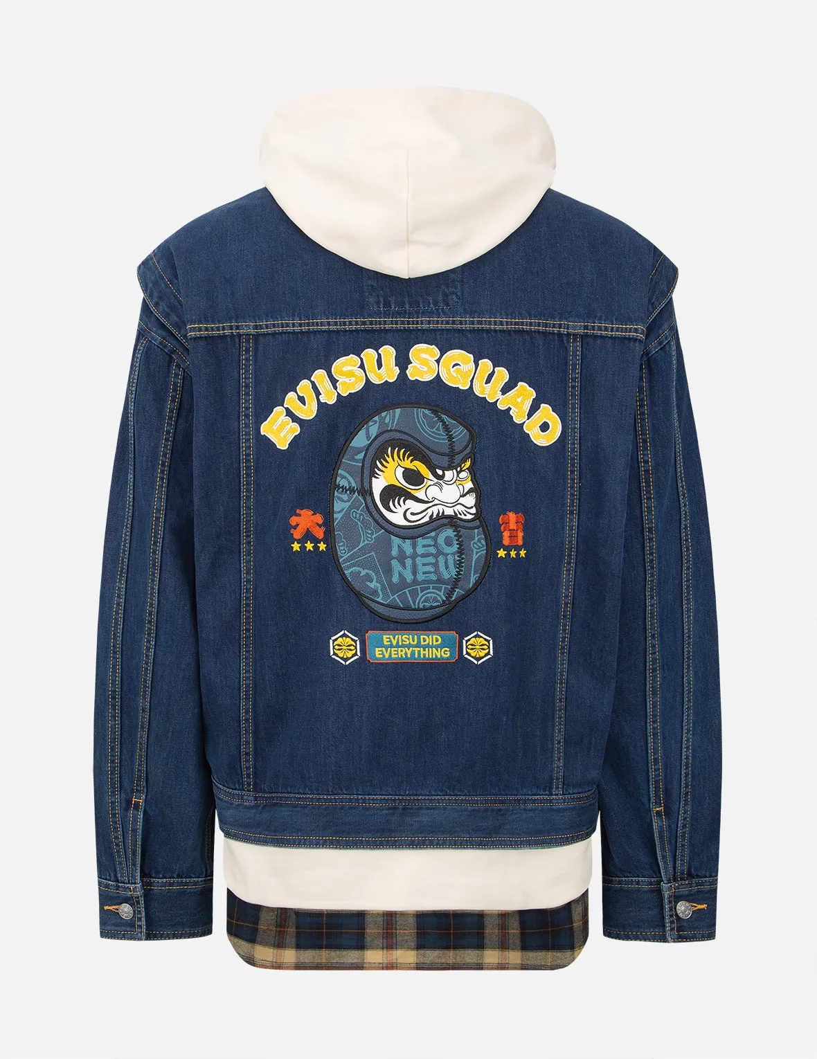 UV Protective Layer Daruma Leather Patch Denim Jacket