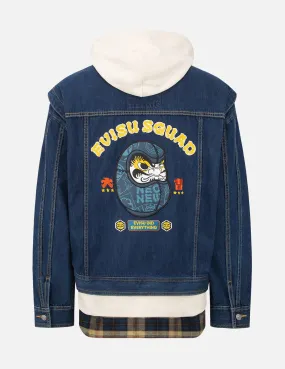 Raglan Sleeve Daruma Leather Patch Denim Jacket