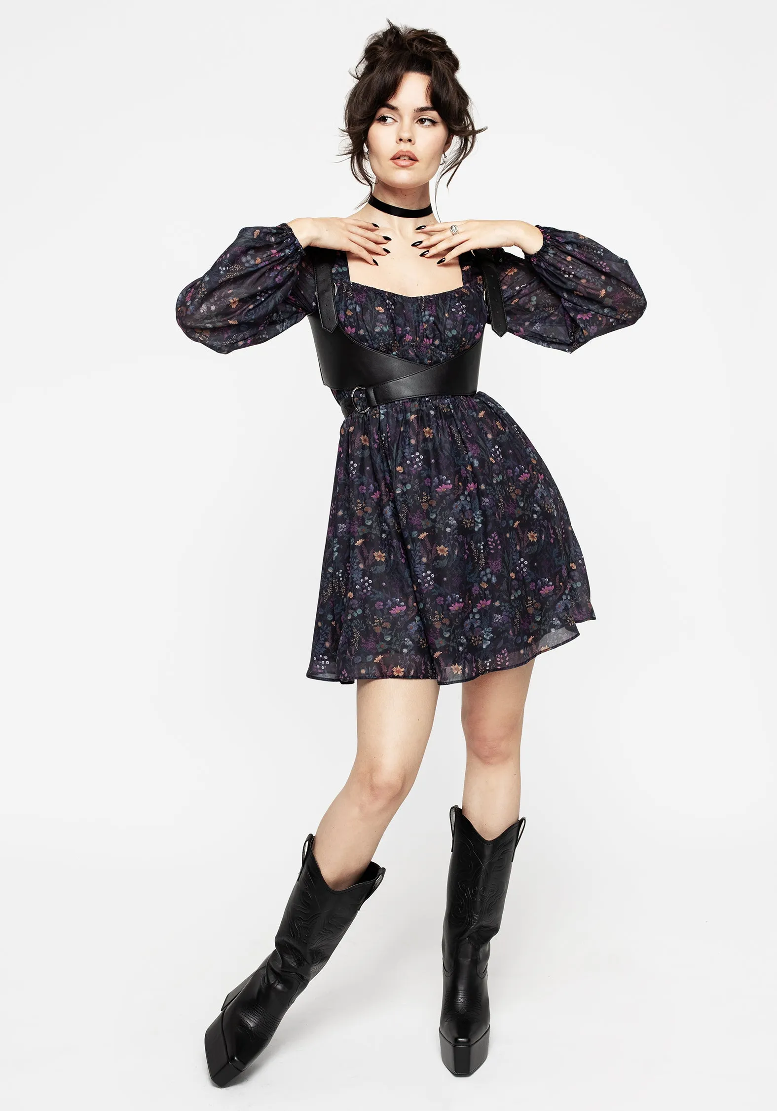 Heliotrope Floral Print Chiffon Mini Dress Perfect For Any Occasion