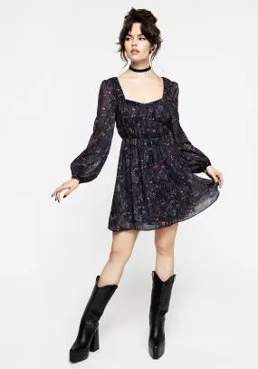 Scene Glow Day-to-evening versatile mini Heliotrope Floral Print Chiffon Mini Dress