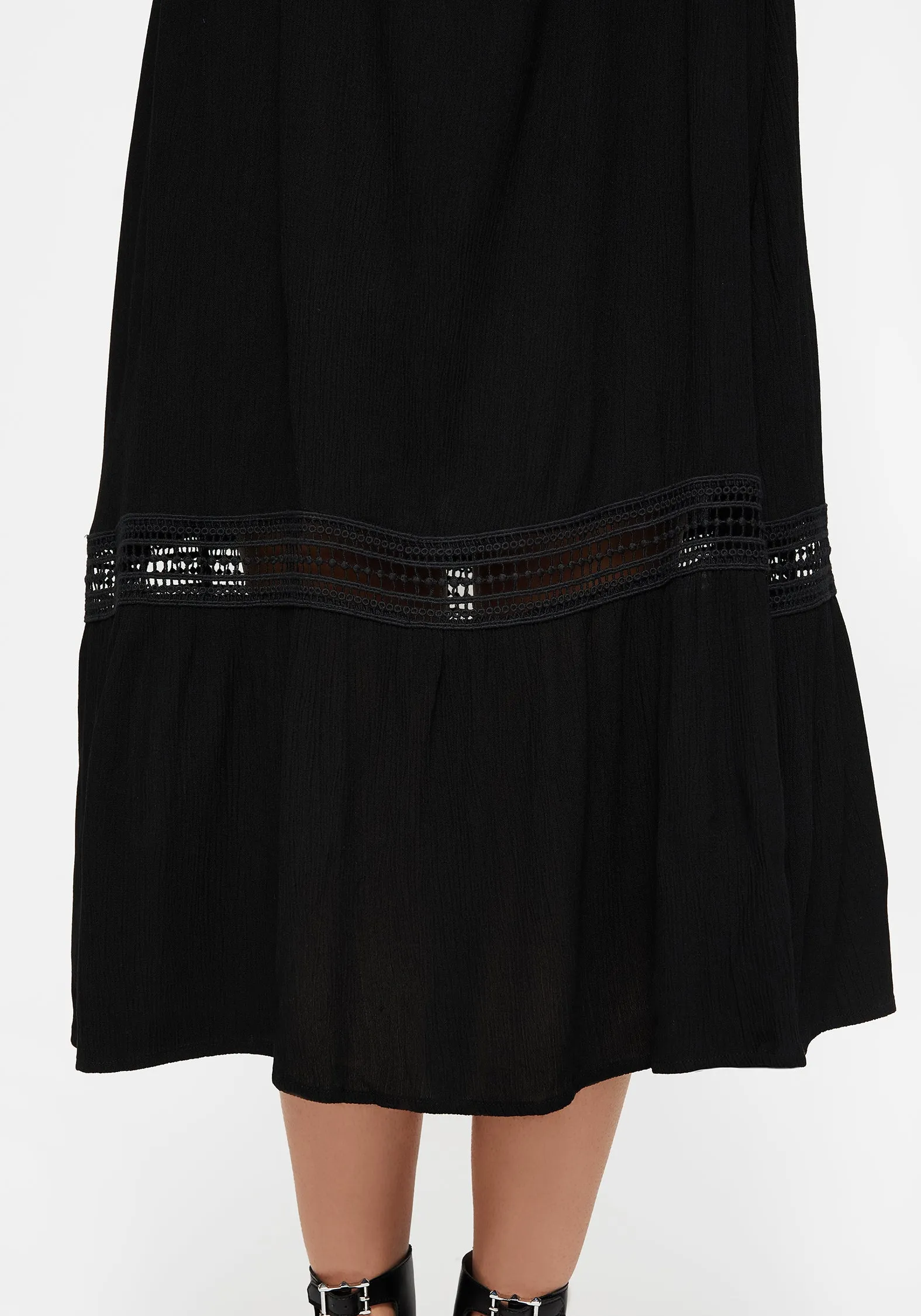 Short Sleeve Soft Fit Wear Mirage Lace Insert Puff Sleeve Maxi Dress