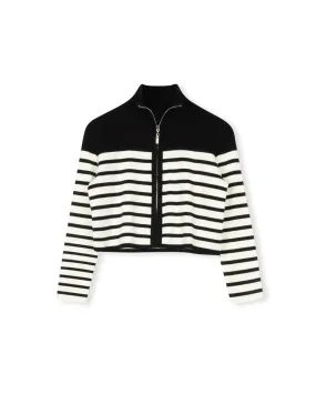 Stripe Zipper Cardigan Light Warmth