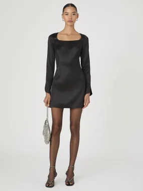 Evening-Wear Timeless Piece Structured Satin Long Sleeve Scoop Neck Mini Dress
