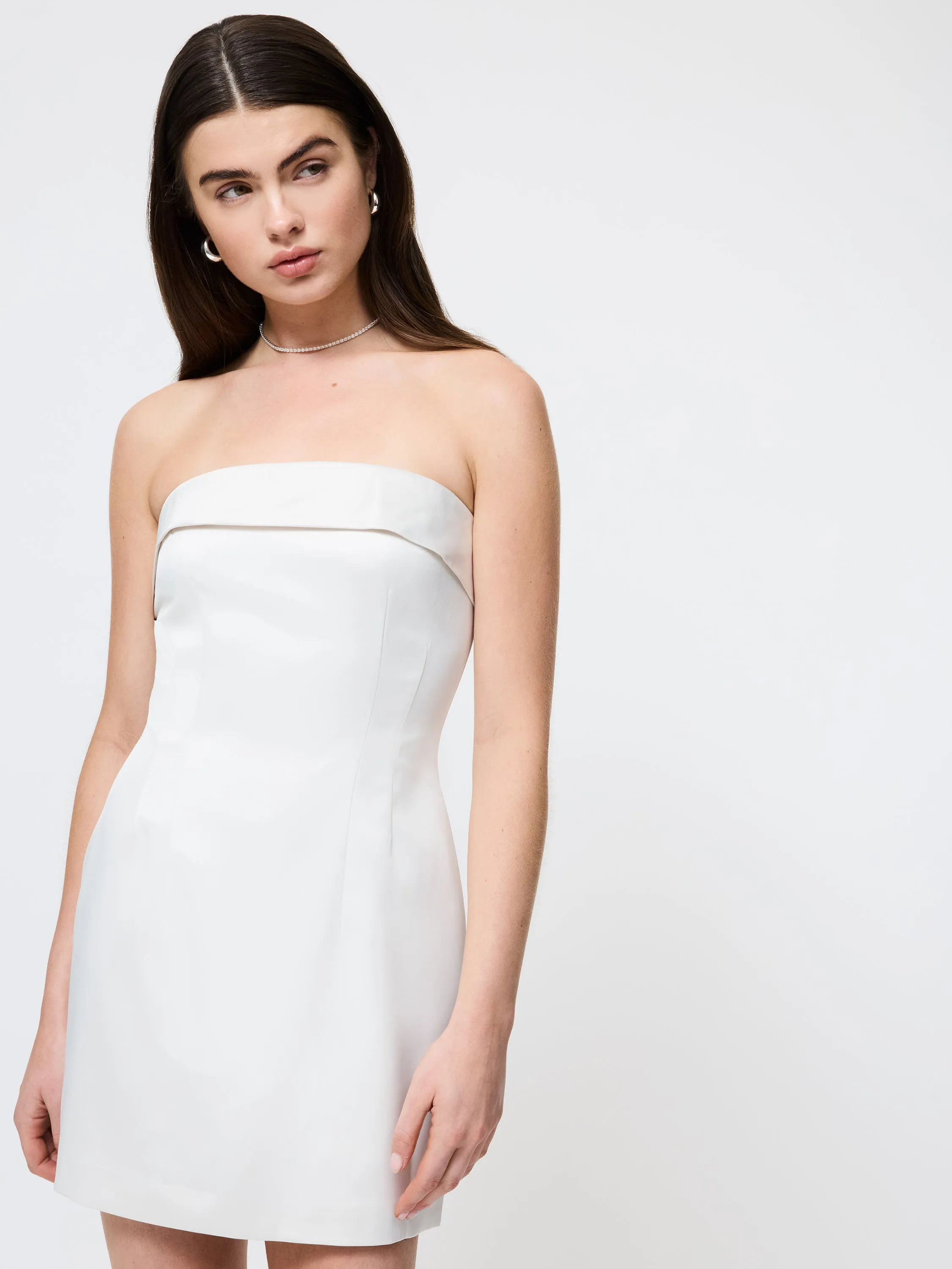 Flattering Look Fit Structured Satin Strapless Dress