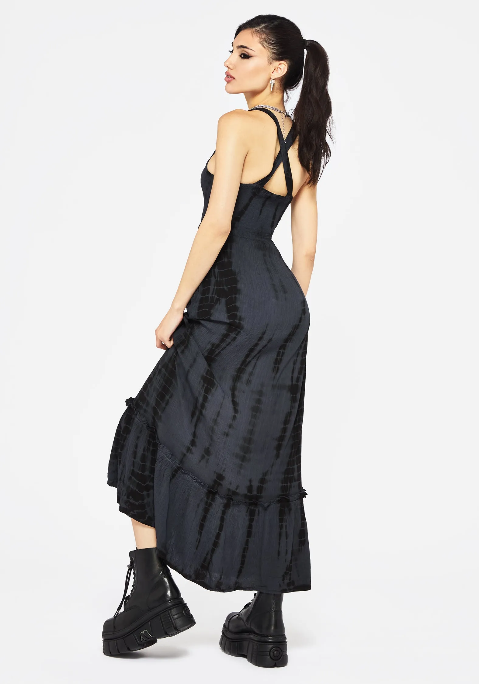 Aria Tie Dye Midaxi Dress Perfect Layering WideCollarDesign