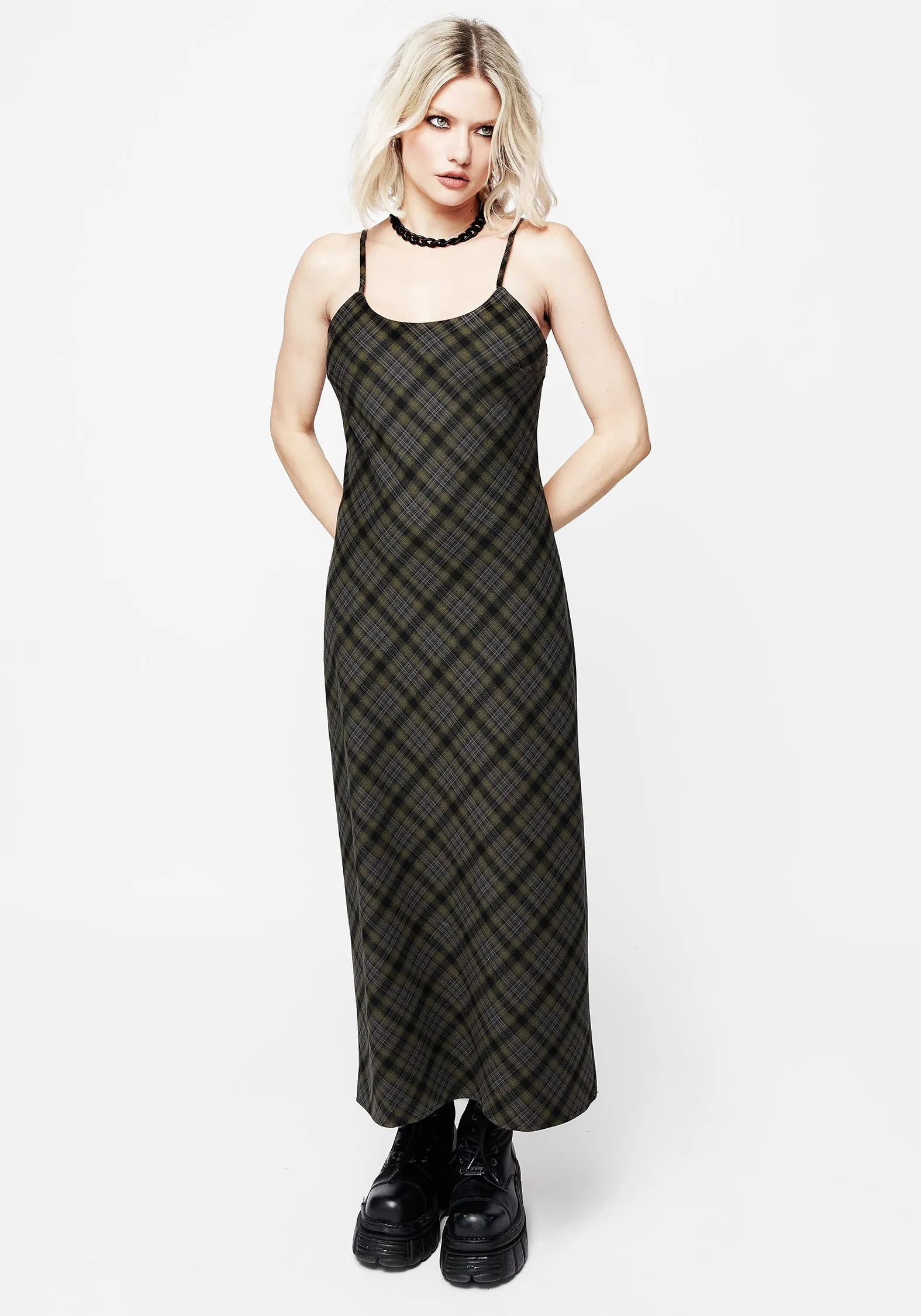 Weekend Fresh Reseda Check Midaxi Cami Dress