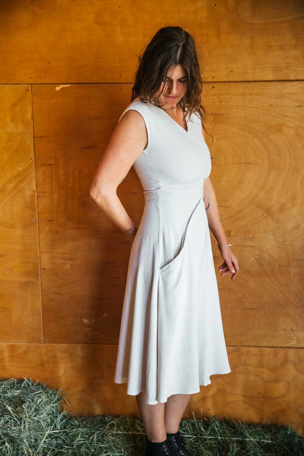 Care-Instructions-Included Stretch-Recovery Xena Dress in Oat Linen