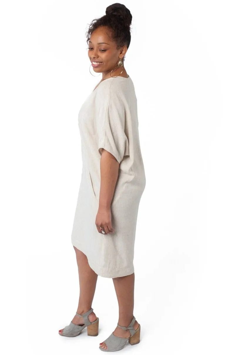 Pleat Breeze Cocoon Dress in Oat Linen