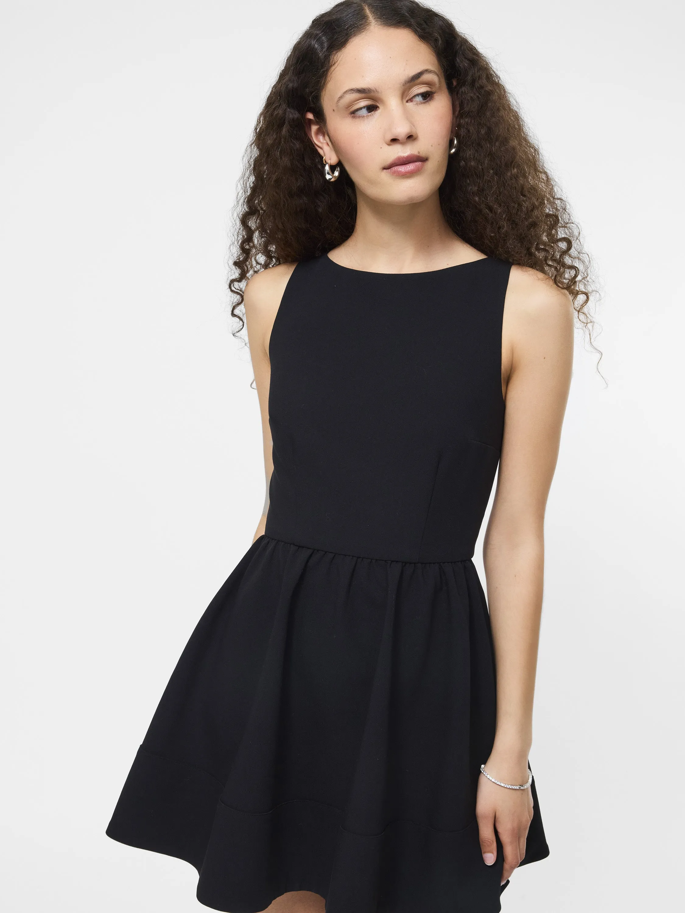 Azra Twill Low Back Mini Dress Wide Hemline