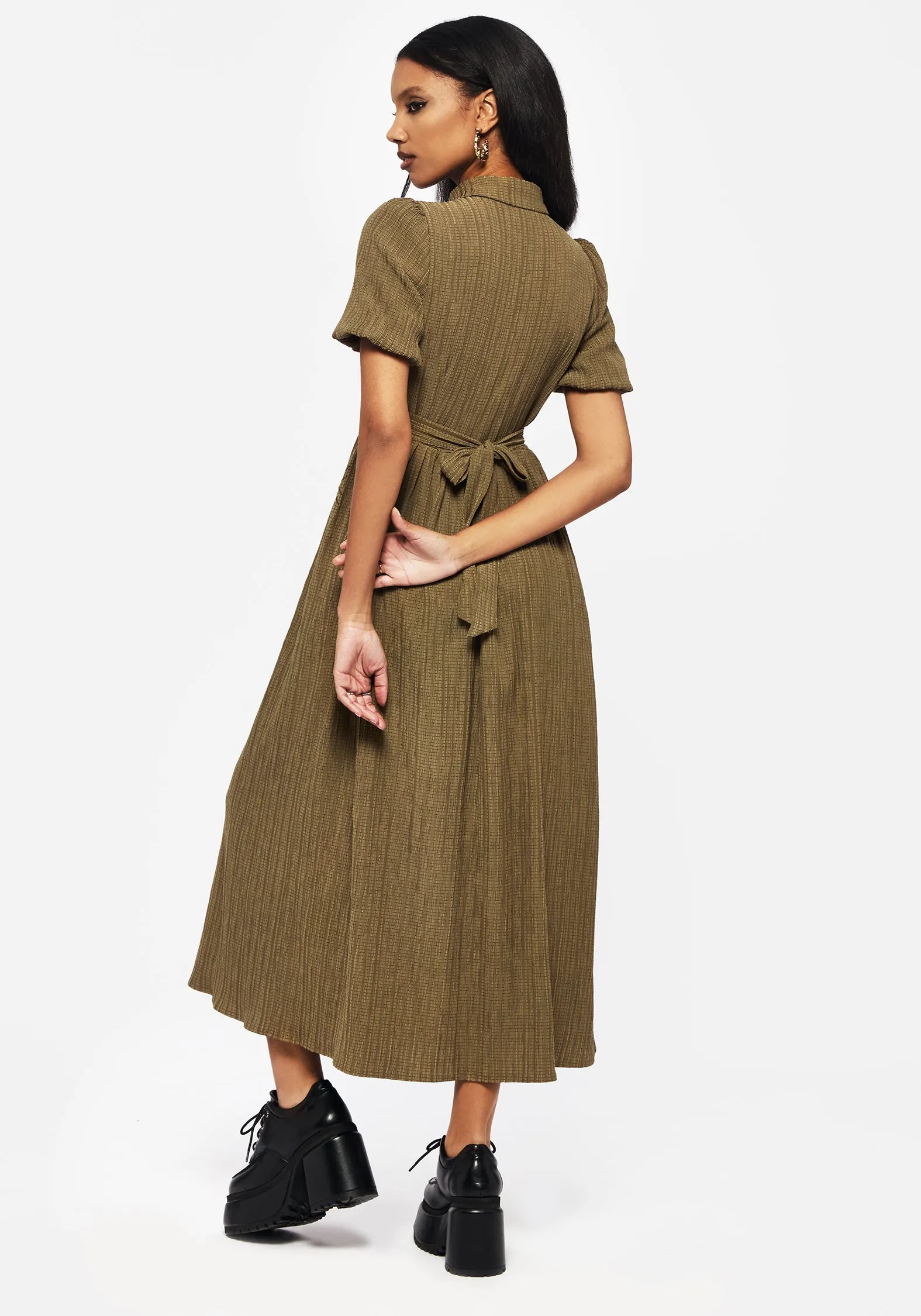 Ramaria Embroidered Puff Sleeve Button Up Midaxi Shirt Dress Fluid movement