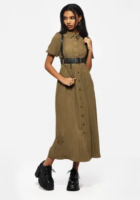 Ramaria Embroidered Puff Sleeve Button Up Midaxi Shirt Dress Coral Glow