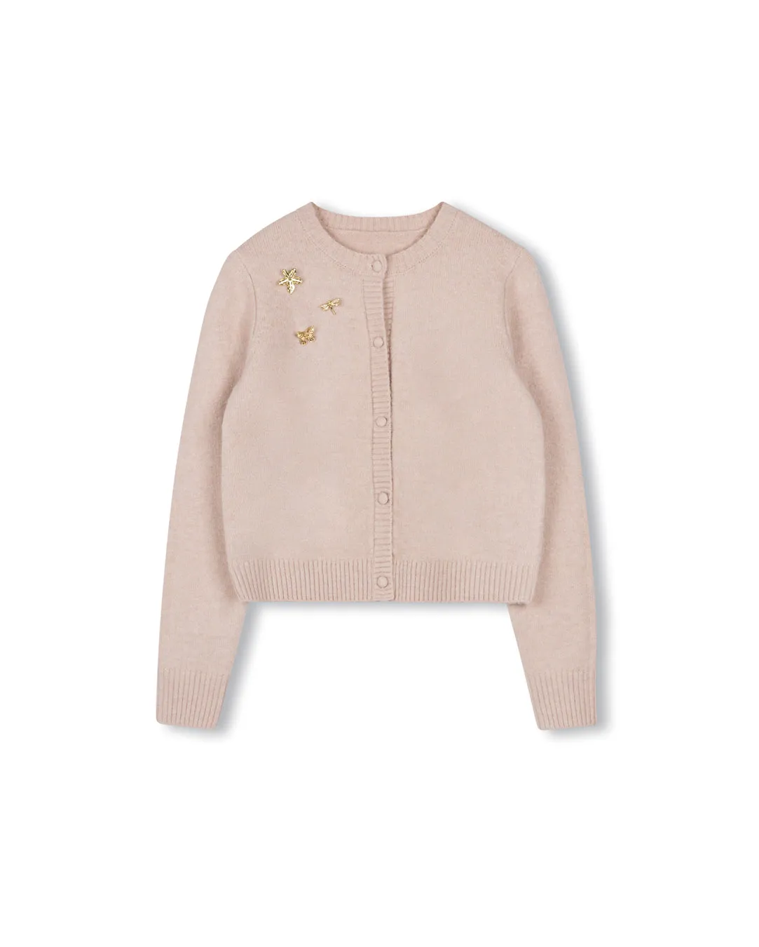 Ribbed cuff Butterfly Broach Cardigan