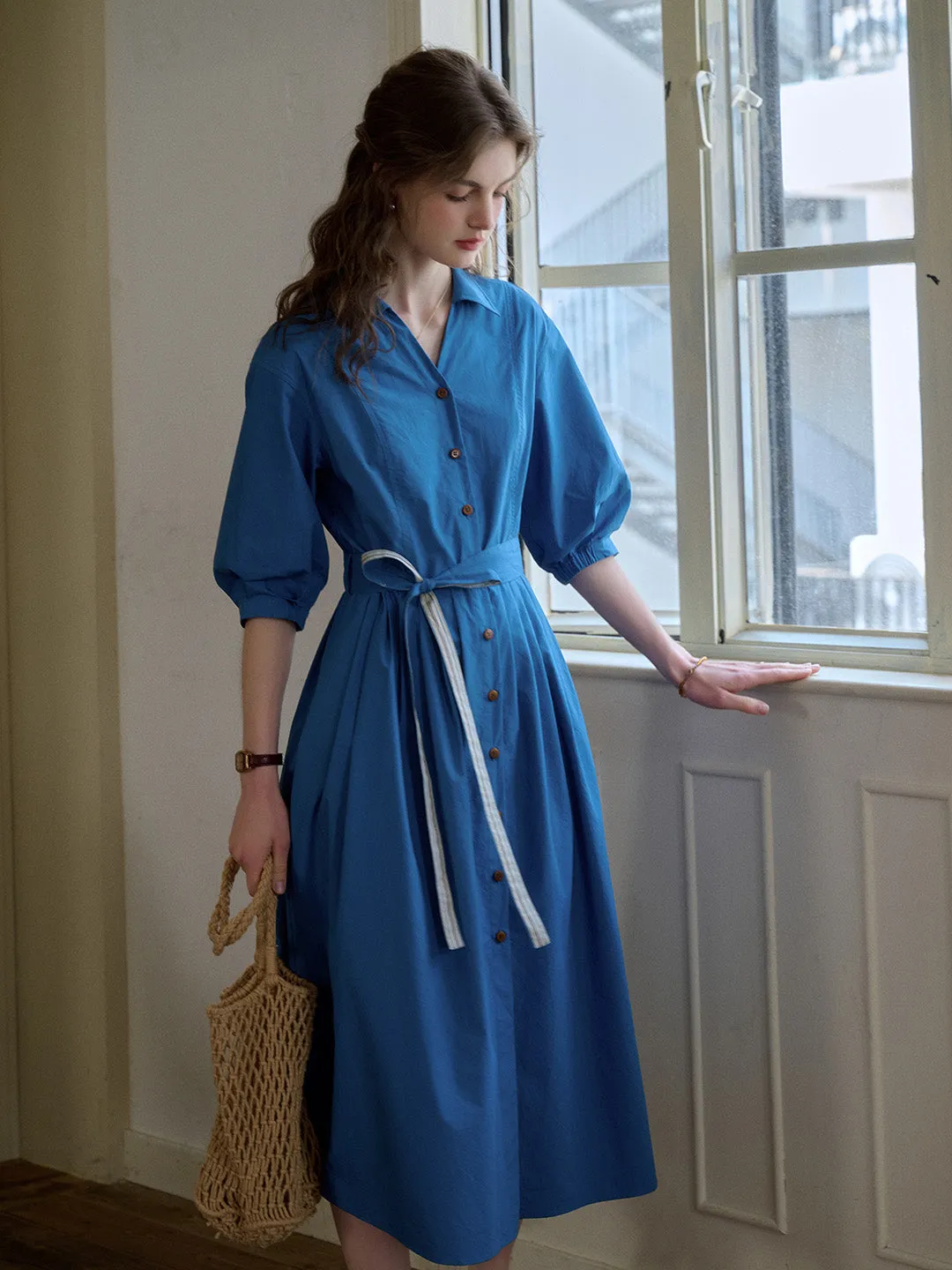 Simple Ease Soft and Stylish Dolly V-Neck 100% Cotton Dress