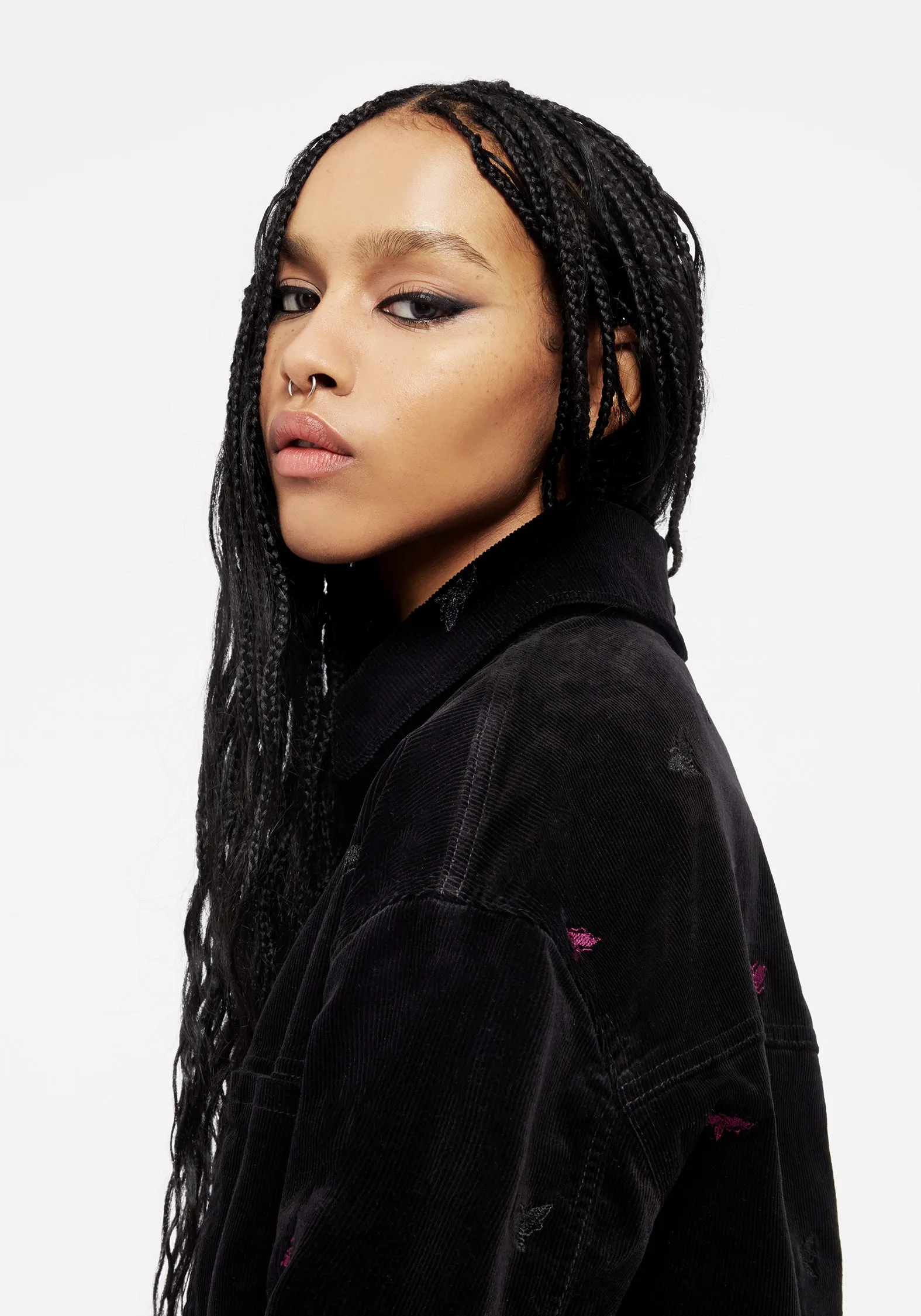 Styx Moth Embroidered Cord Shacket Slim Vintage Lover