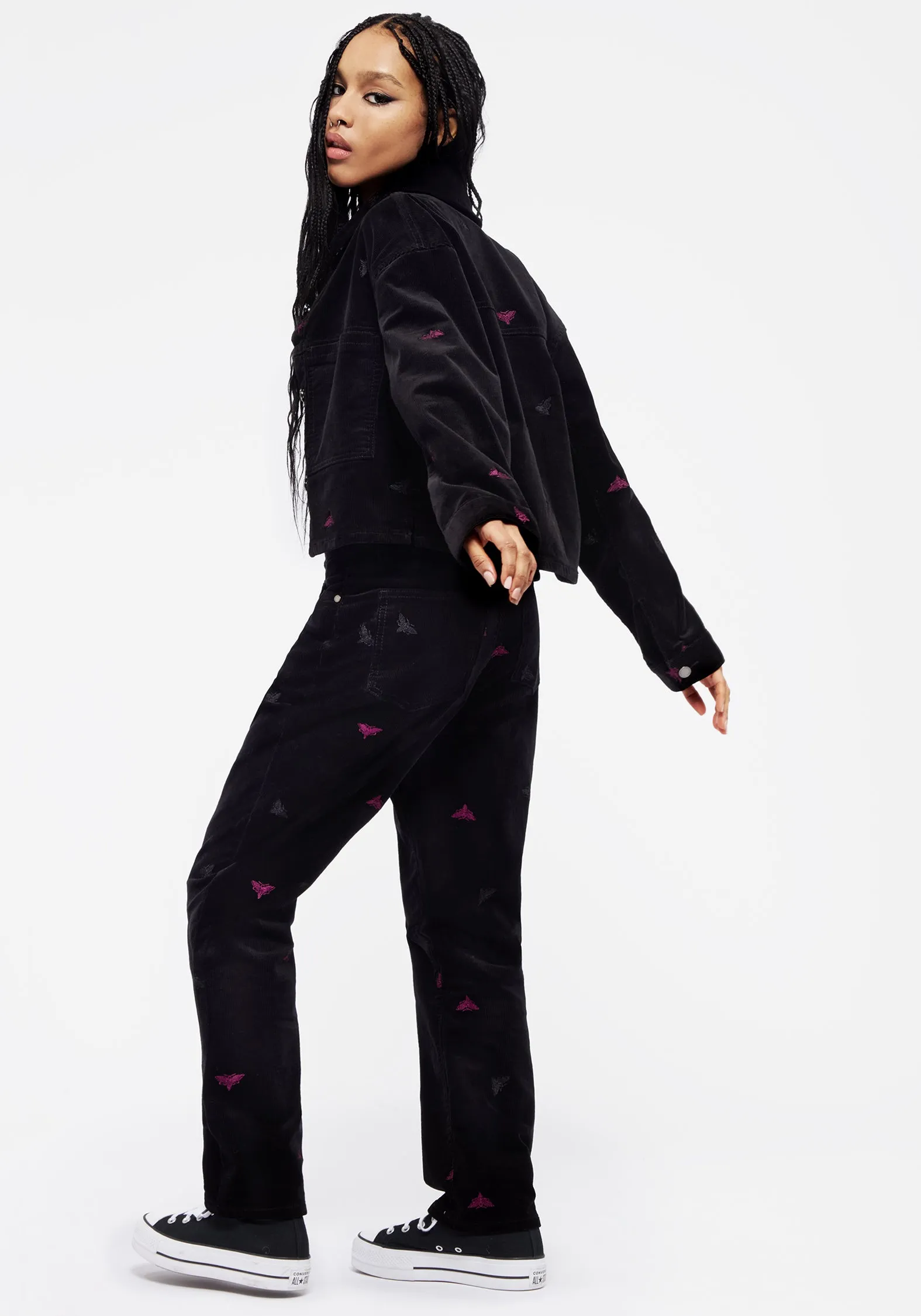 Styx Moth Embroidered Cord Shacket Weekend Getaway Trend Setter