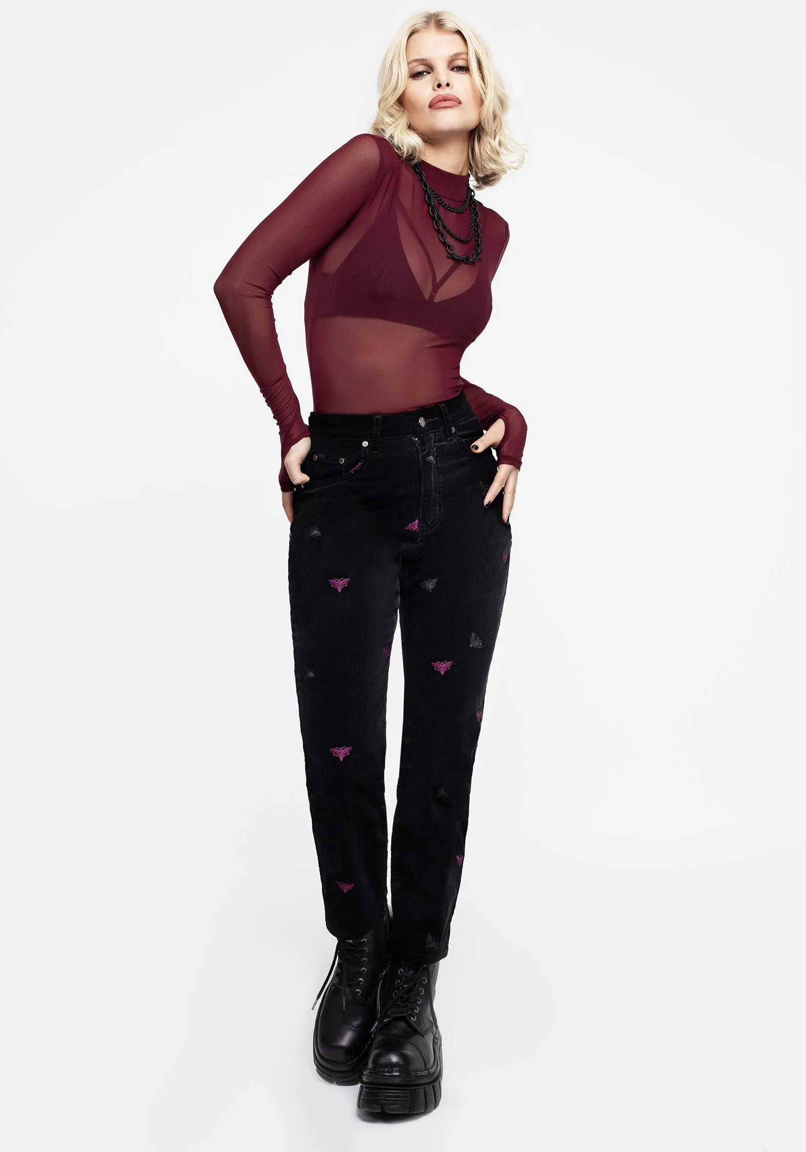 Styx Moth Embroidered Cord Trousers Anti Cling Finish