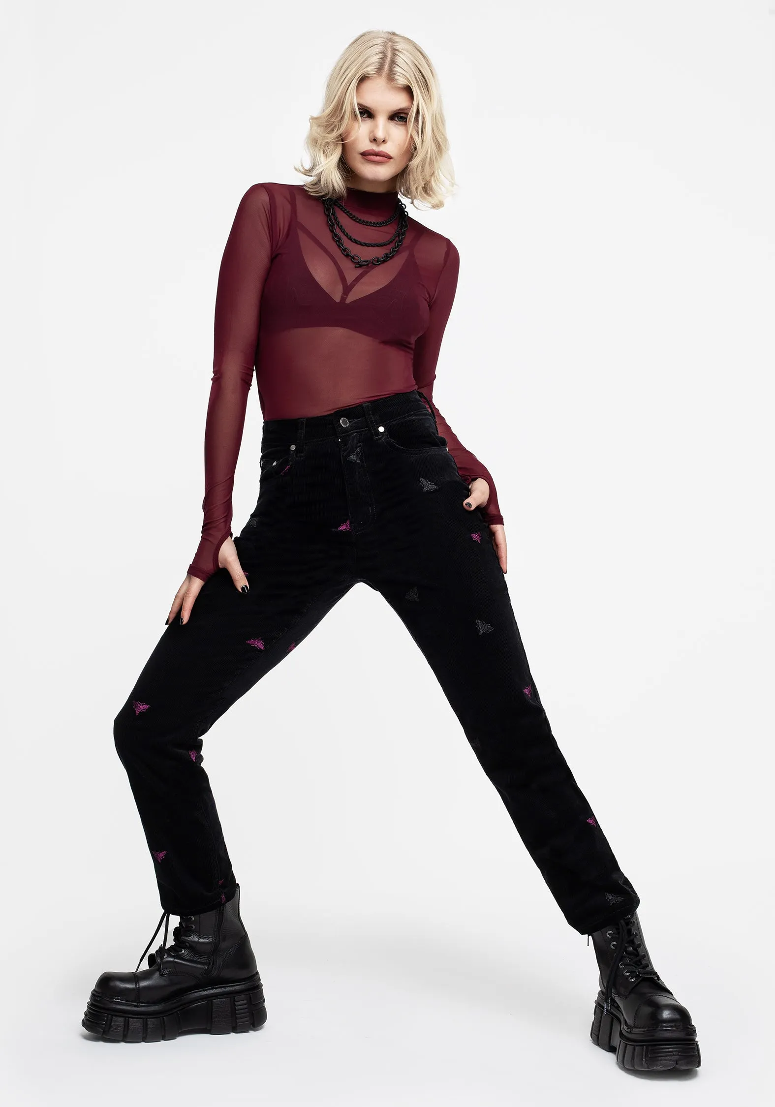 All Time Fit Styx Moth Embroidered Cord Trousers