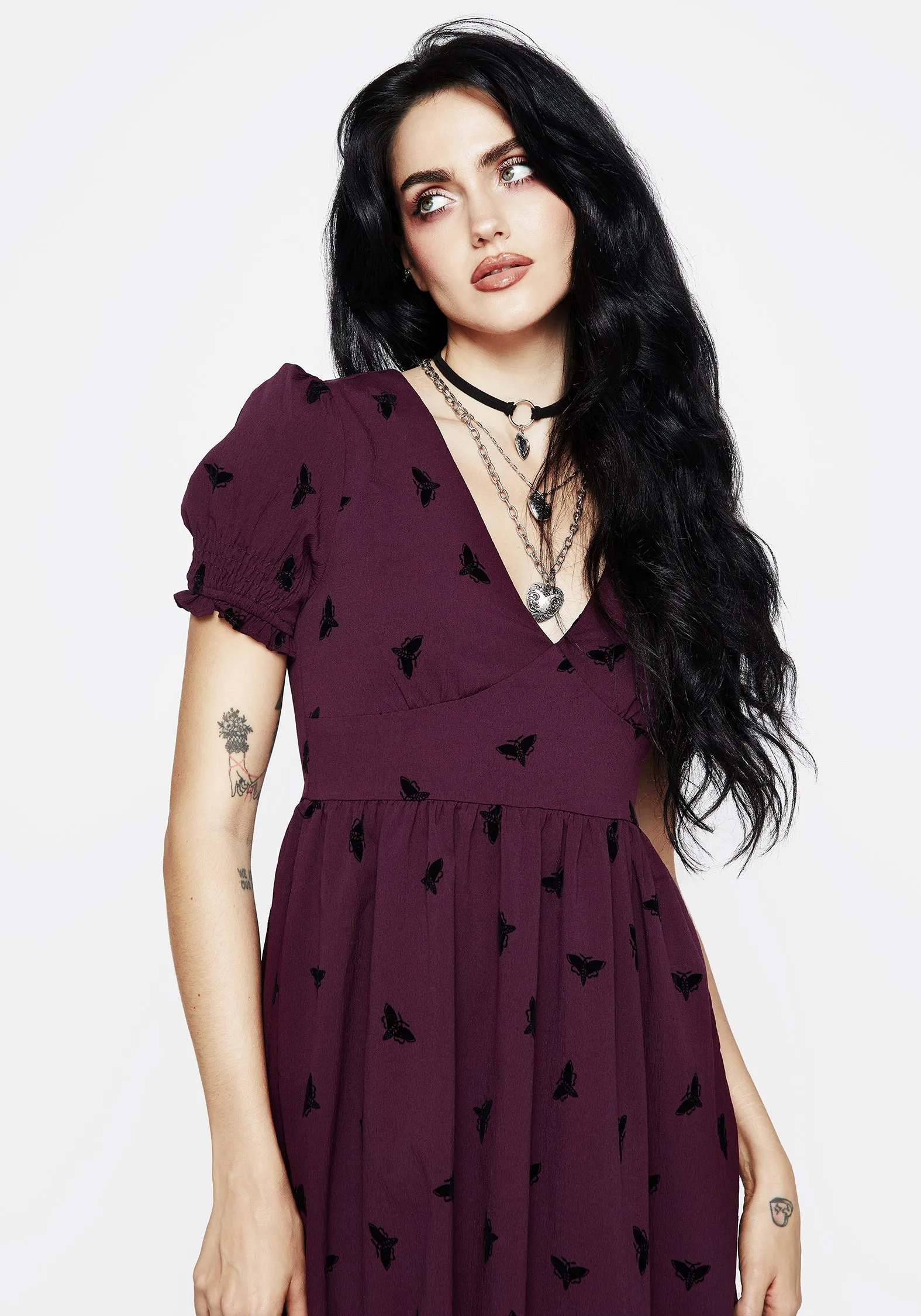 Styx Moth Flocked Velour Print Midi Dress Versatile Fit