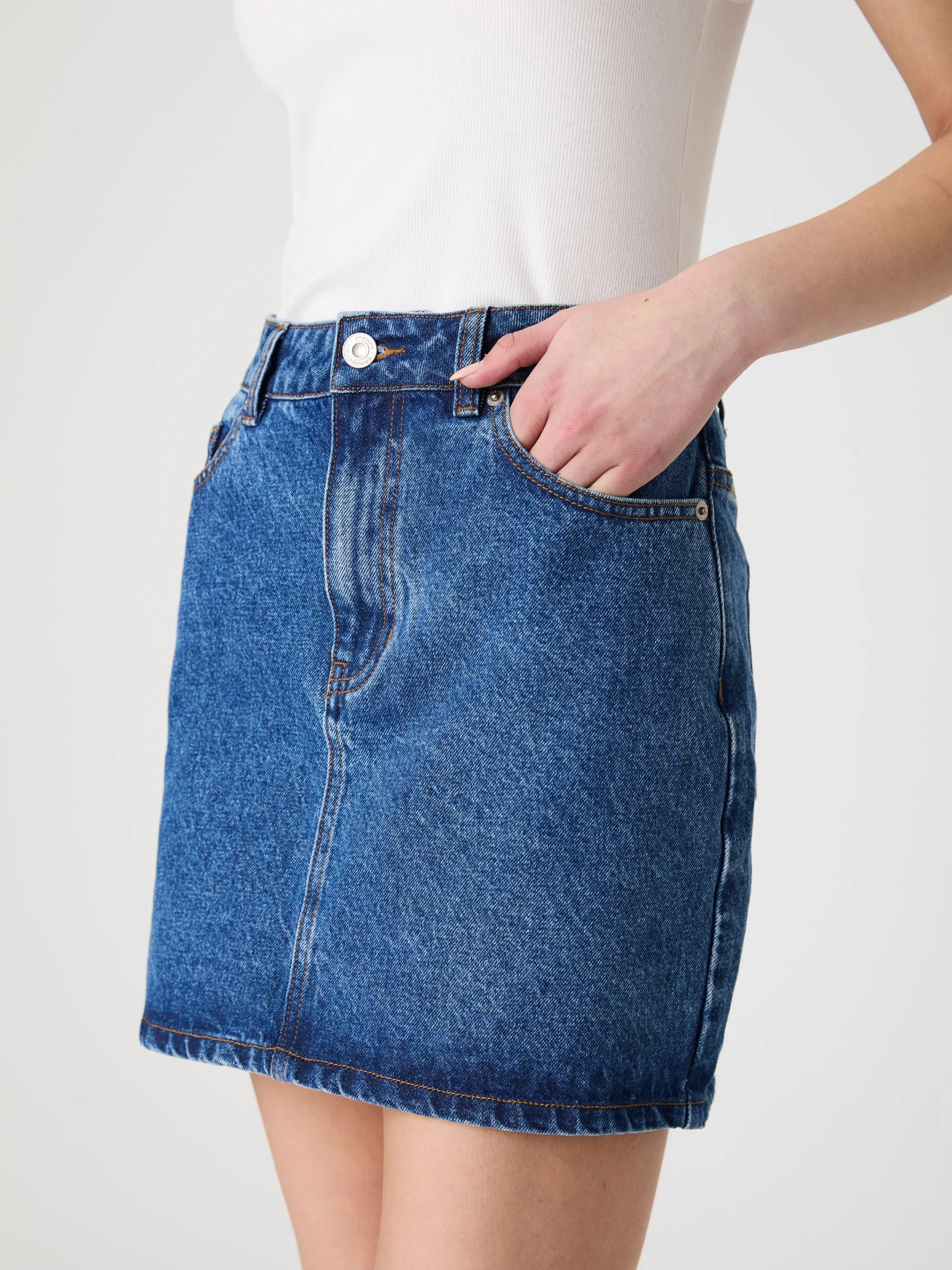 Dallas Denim Mini Skirt Simple Look Subtle Shimmer