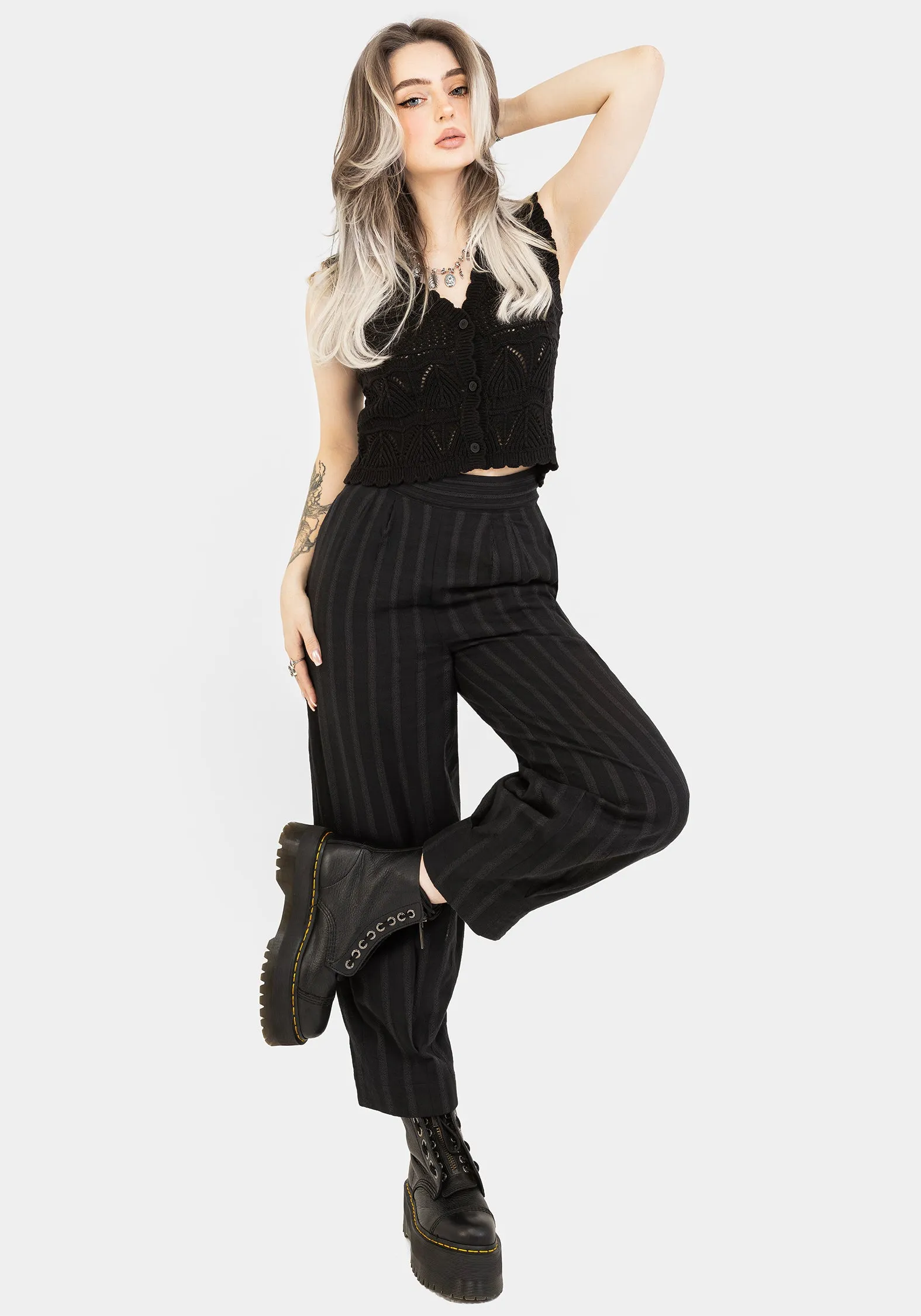 Delores Striped Cotton Balloon Trousers Flex Fit Comfort Layer