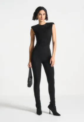 Hidden Pocket Design Suede Leggings - Black