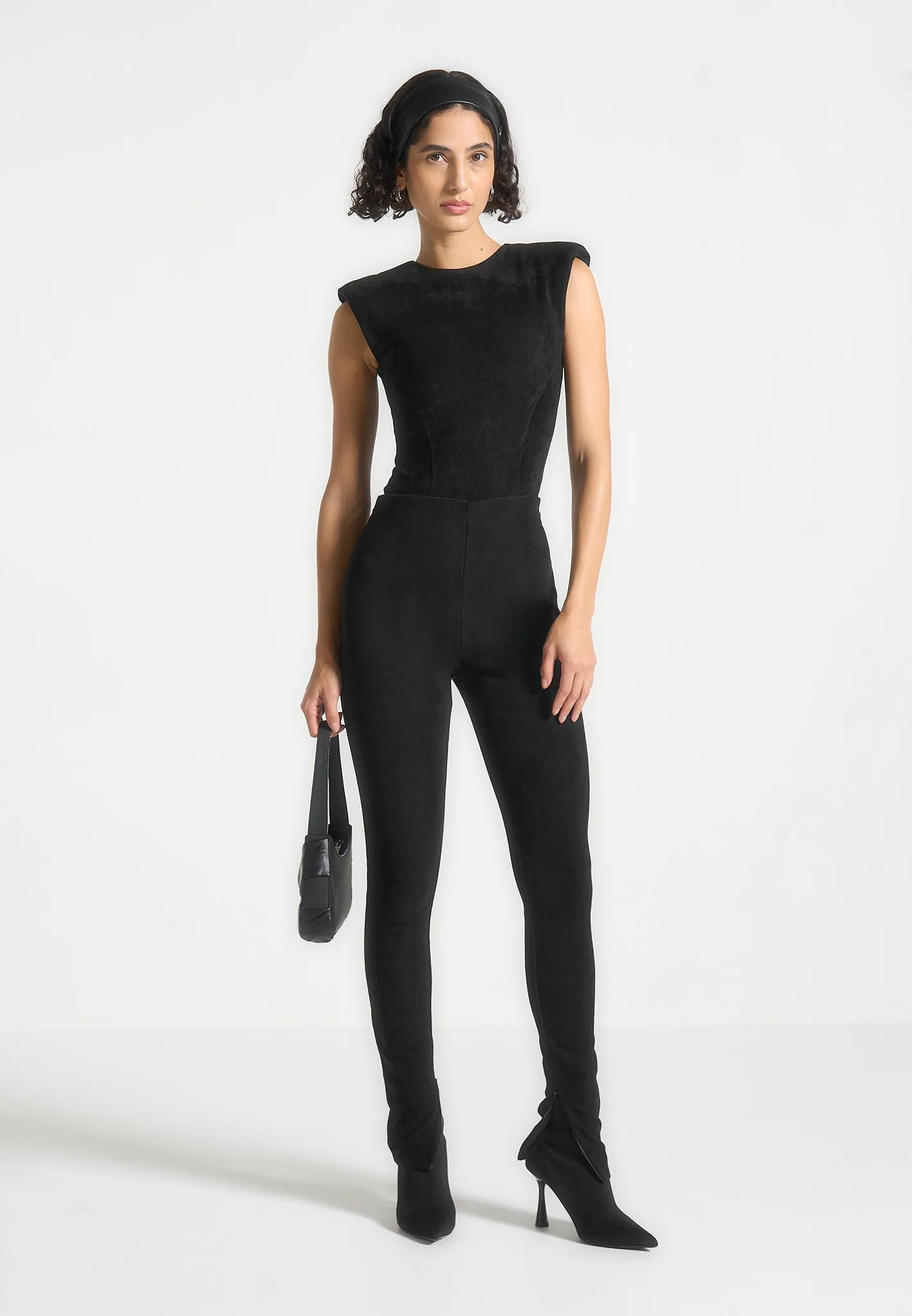 Hidden Pocket Design Suede Leggings - Black