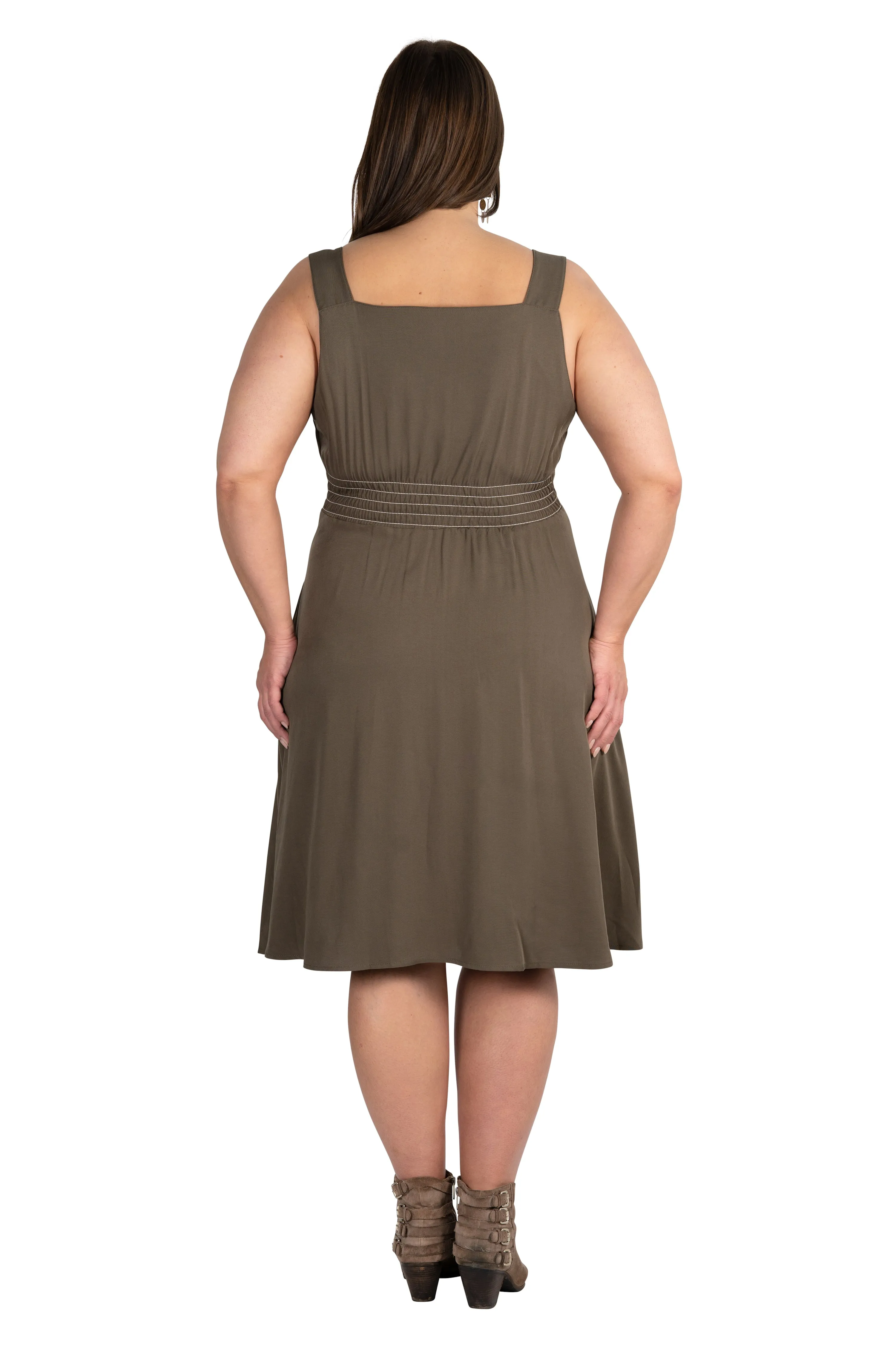 Polite Color Smart Comfort Sheet Dress in Olive Green