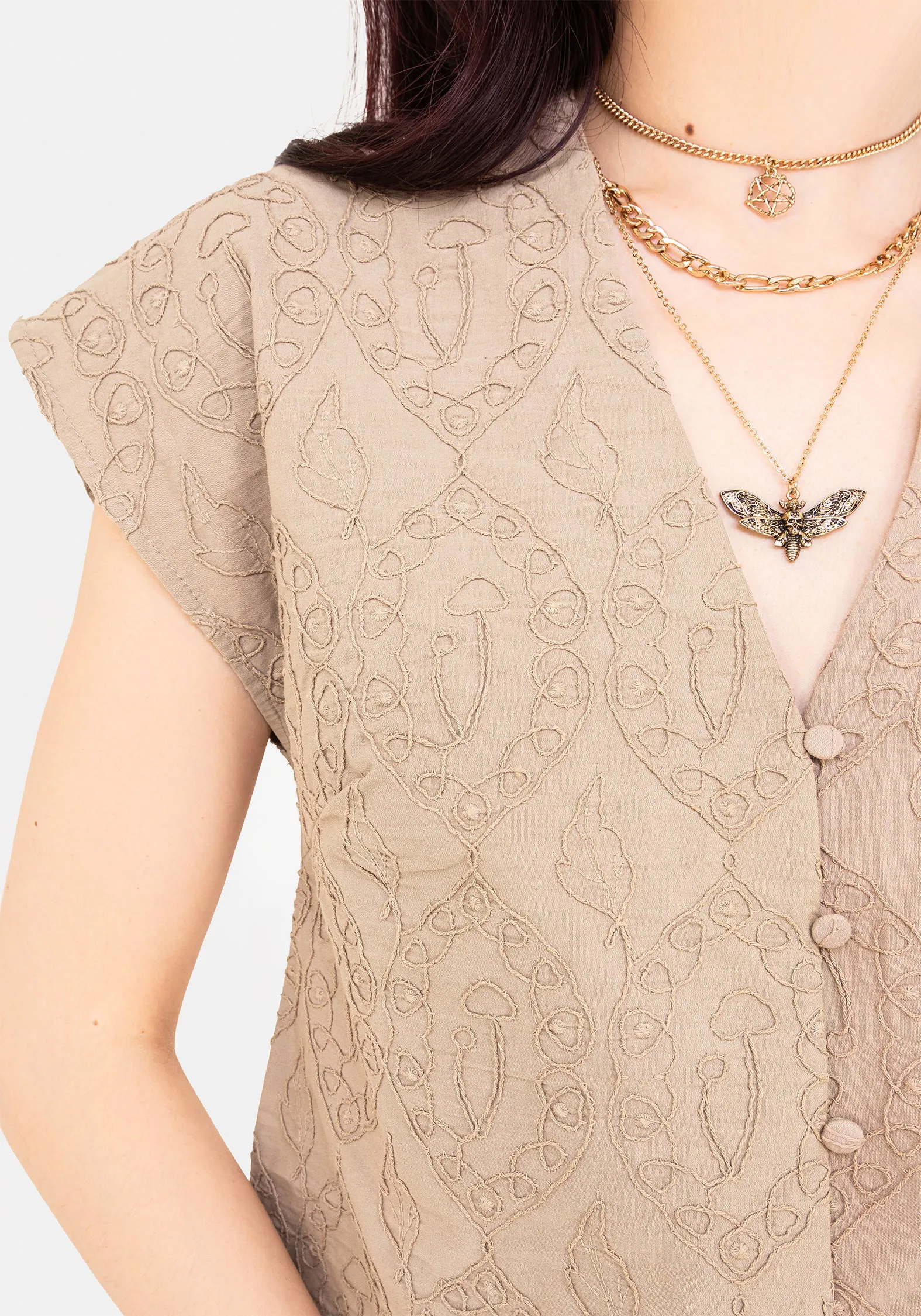 Reinforced Hem Stitching HighNeck Suma Cotton Textured Blouse