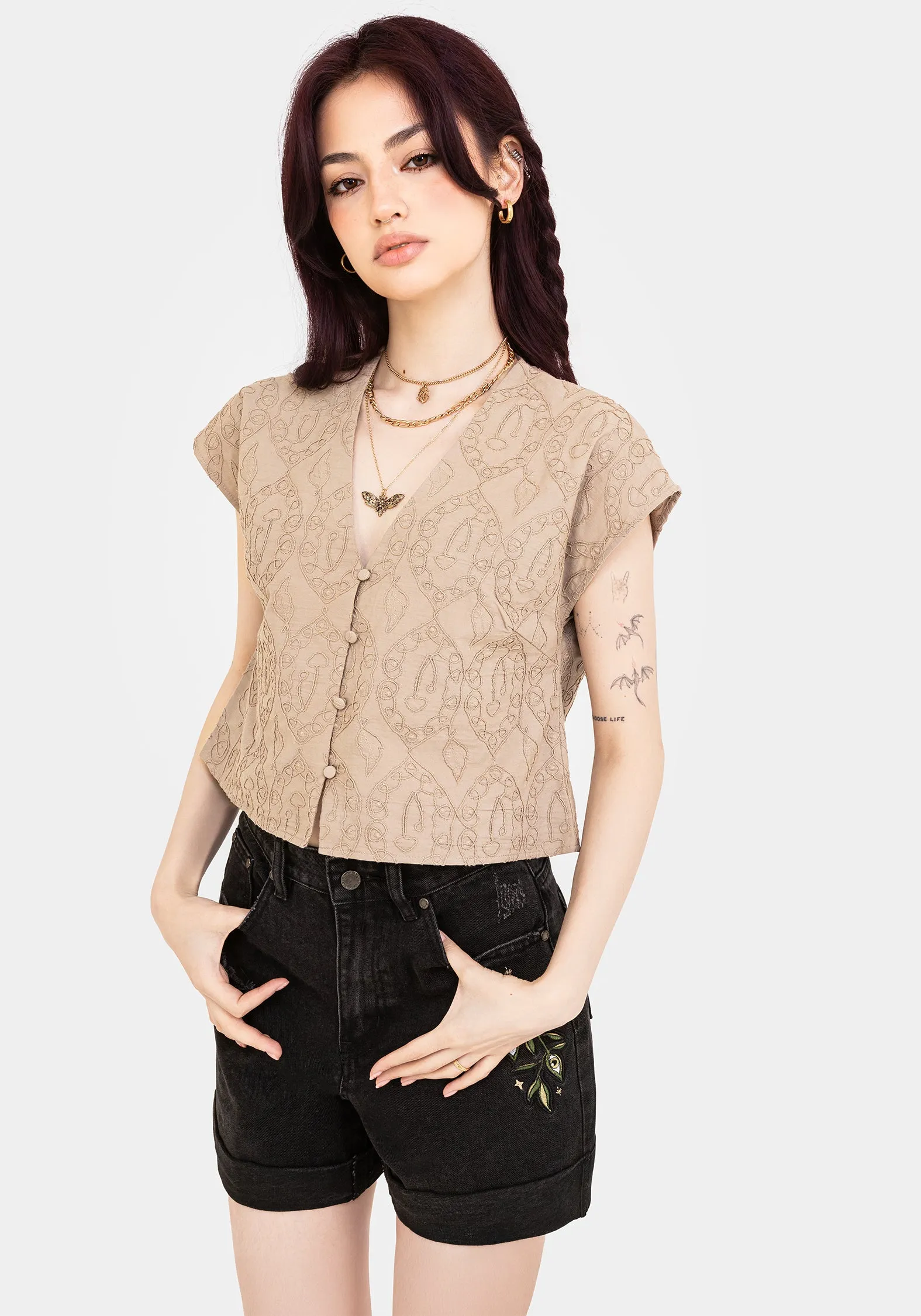 MoistureWickingMaterial SeamlessSidePanels Suma Cotton Textured Blouse