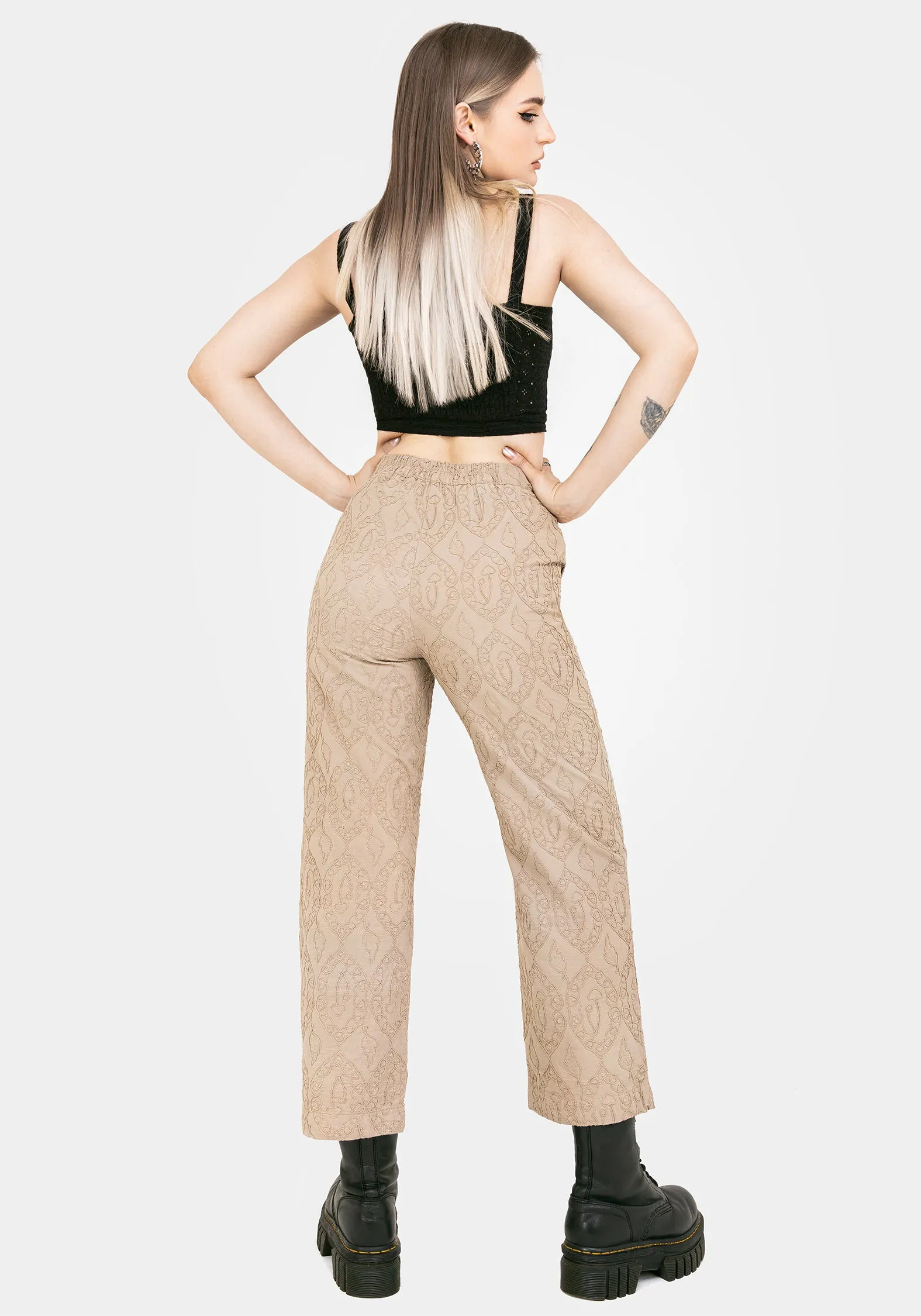 Style Moment Comfort Mood Suma Cotton Textured Pull On Tapered Trouser