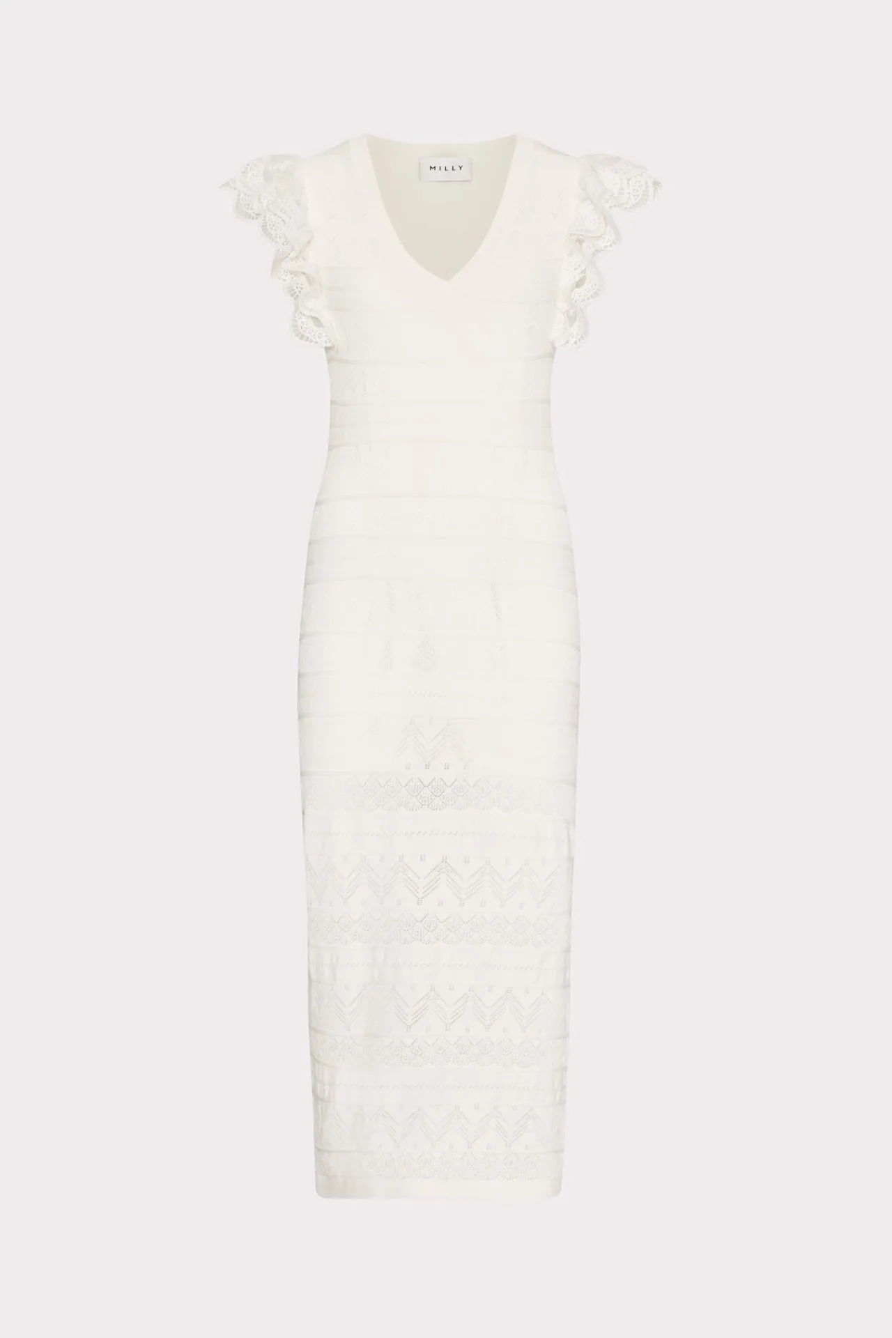 Minimal Detail Lace Flutter Sleeve Knit Midi Dress