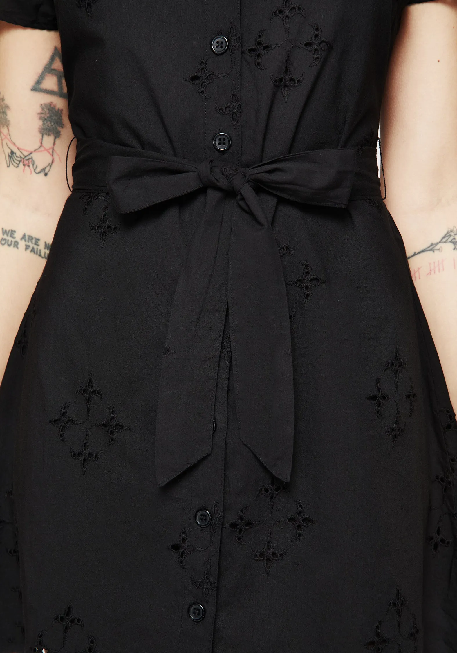 Fashionable above-the-knee gown Trendy weekend dress Crux Broderie Cotton Belted Mini Shirt Dress