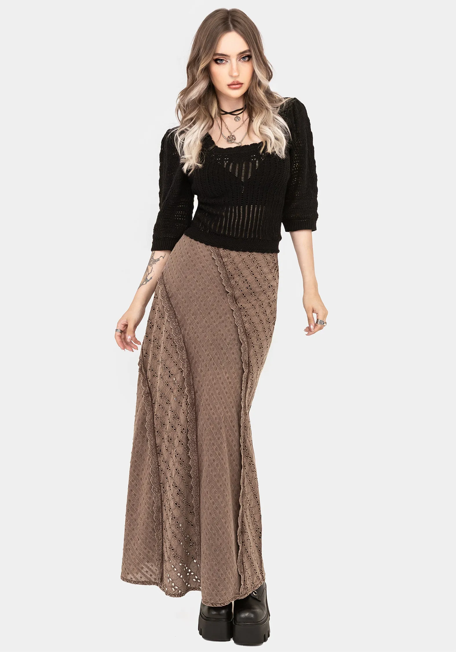 Summerisle Cotton Broderie Detail Midaxi Skirt Refined Style