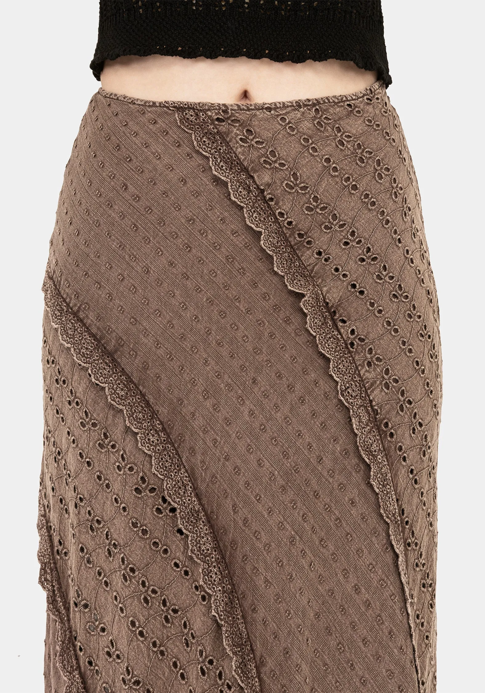 Streetwear Look Summerisle Cotton Broderie Detail Midaxi Skirt