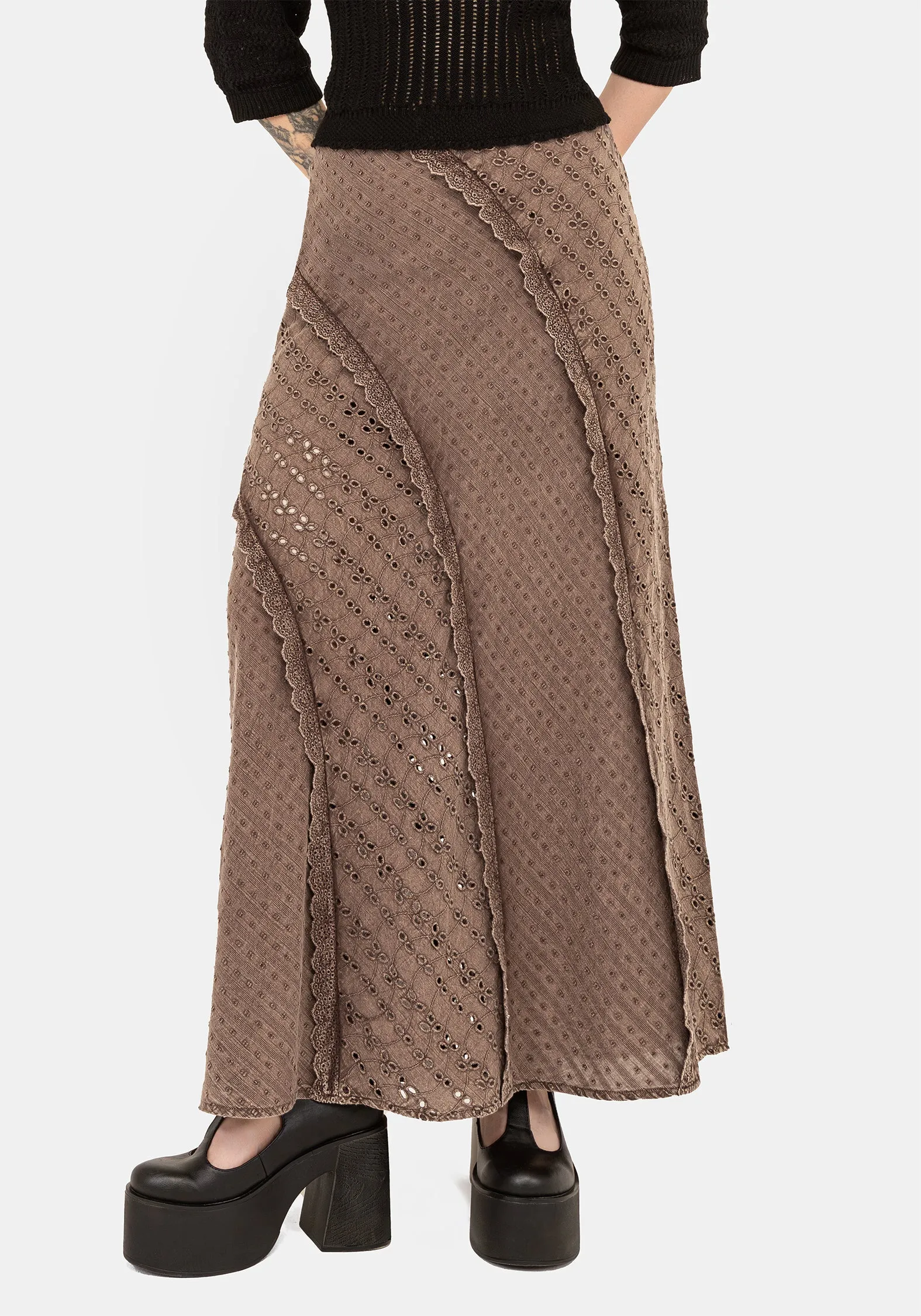 Simple Layers Summerisle Cotton Broderie Detail Midaxi Skirt