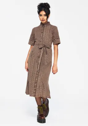 Comfortable Wardrobe Summerisle Cotton Broderie Detail Tie Wrap Midi Shirt Dress