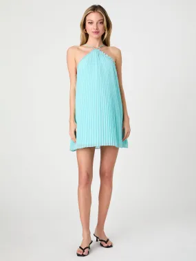 Sunburst Pleated Halter Mini Dress Fresh Texture