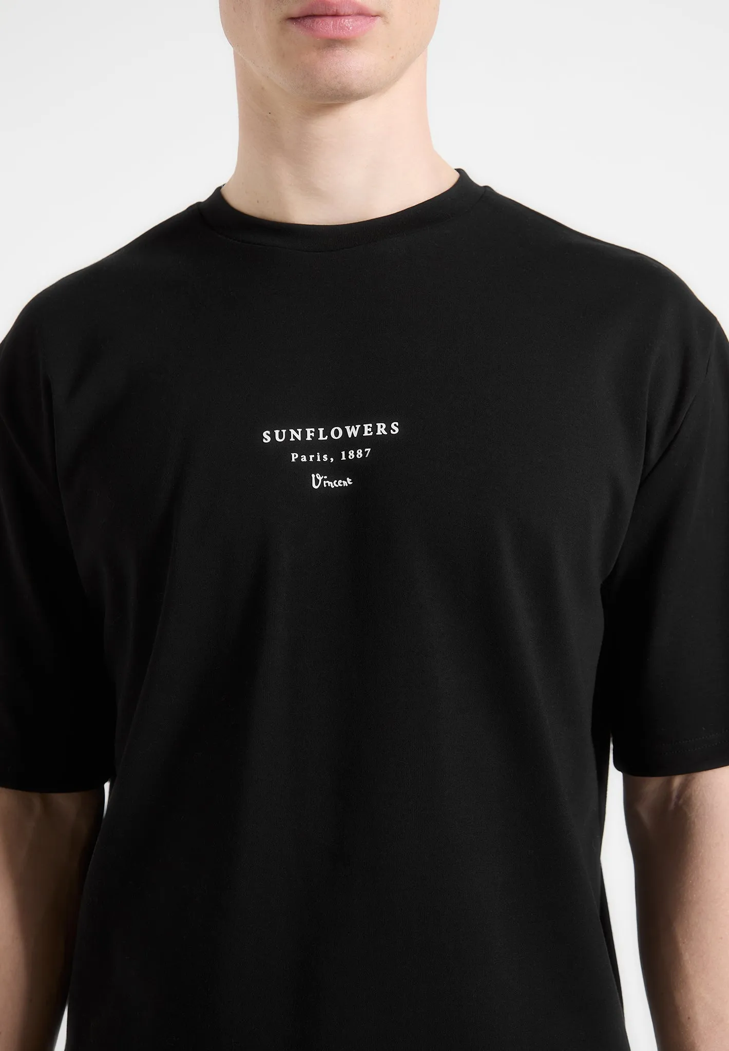 Sunflowers - Van Gogh T-Shirt - Black Matte Finish Eye-Catching Pattern