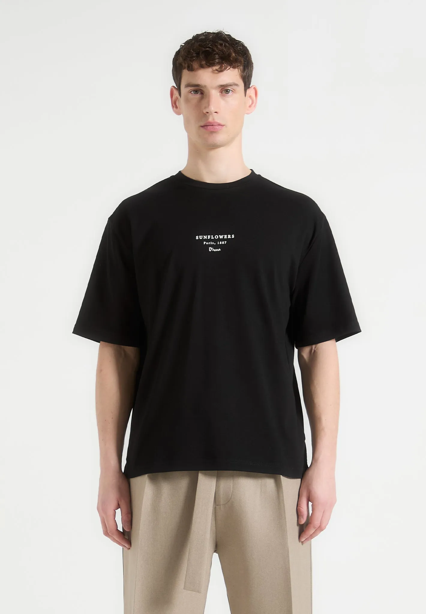 Embroidered Logo Retro Vibe Sunflowers - Van Gogh T-Shirt - Black