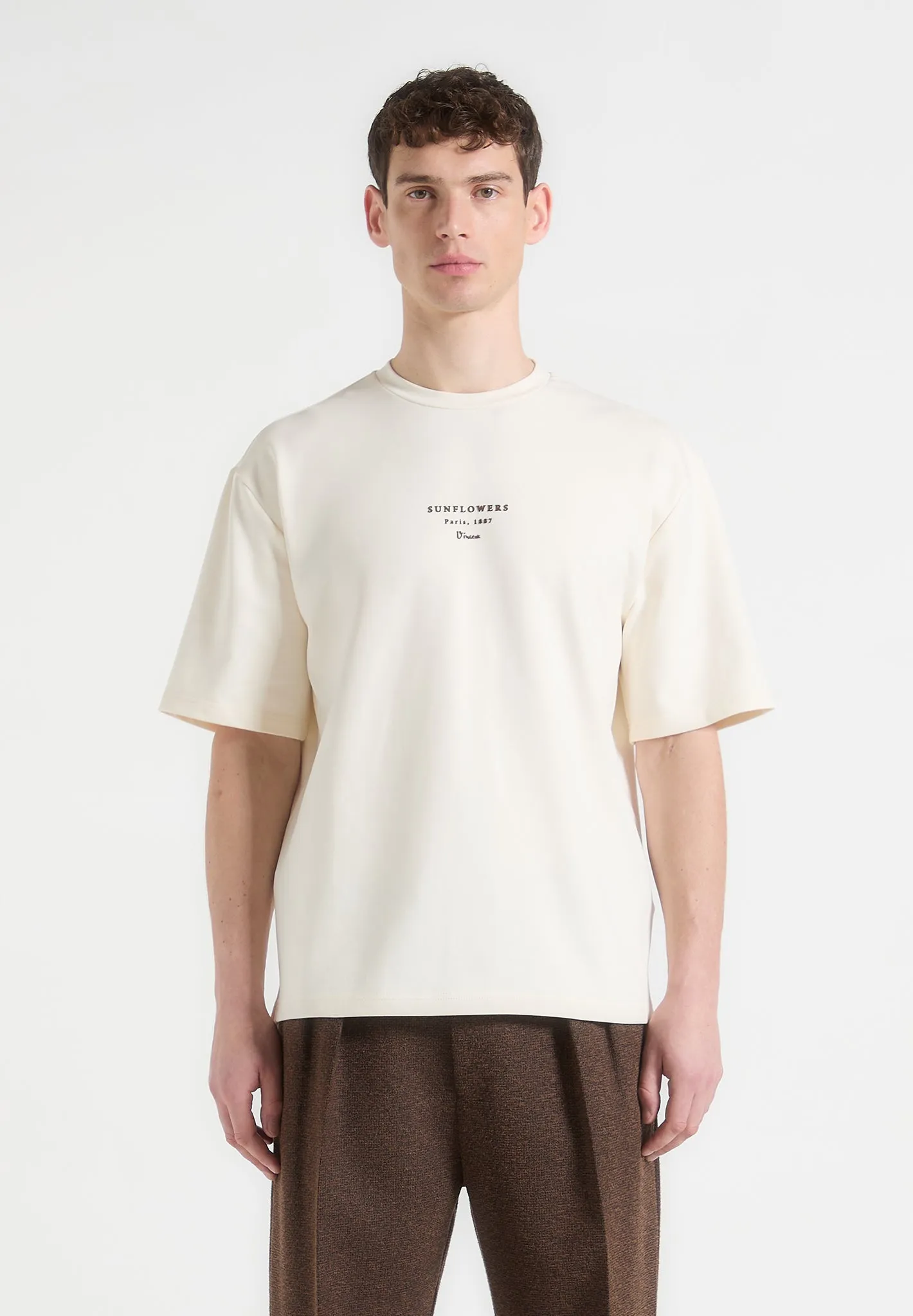 Waffle Weave Minimalist Design Sunflowers - Van Gogh T-Shirt - Cream