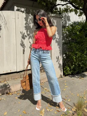 Ribbed Edging Outdoor Warmth Sunkiss Ruffle Halter Top - Final Sale