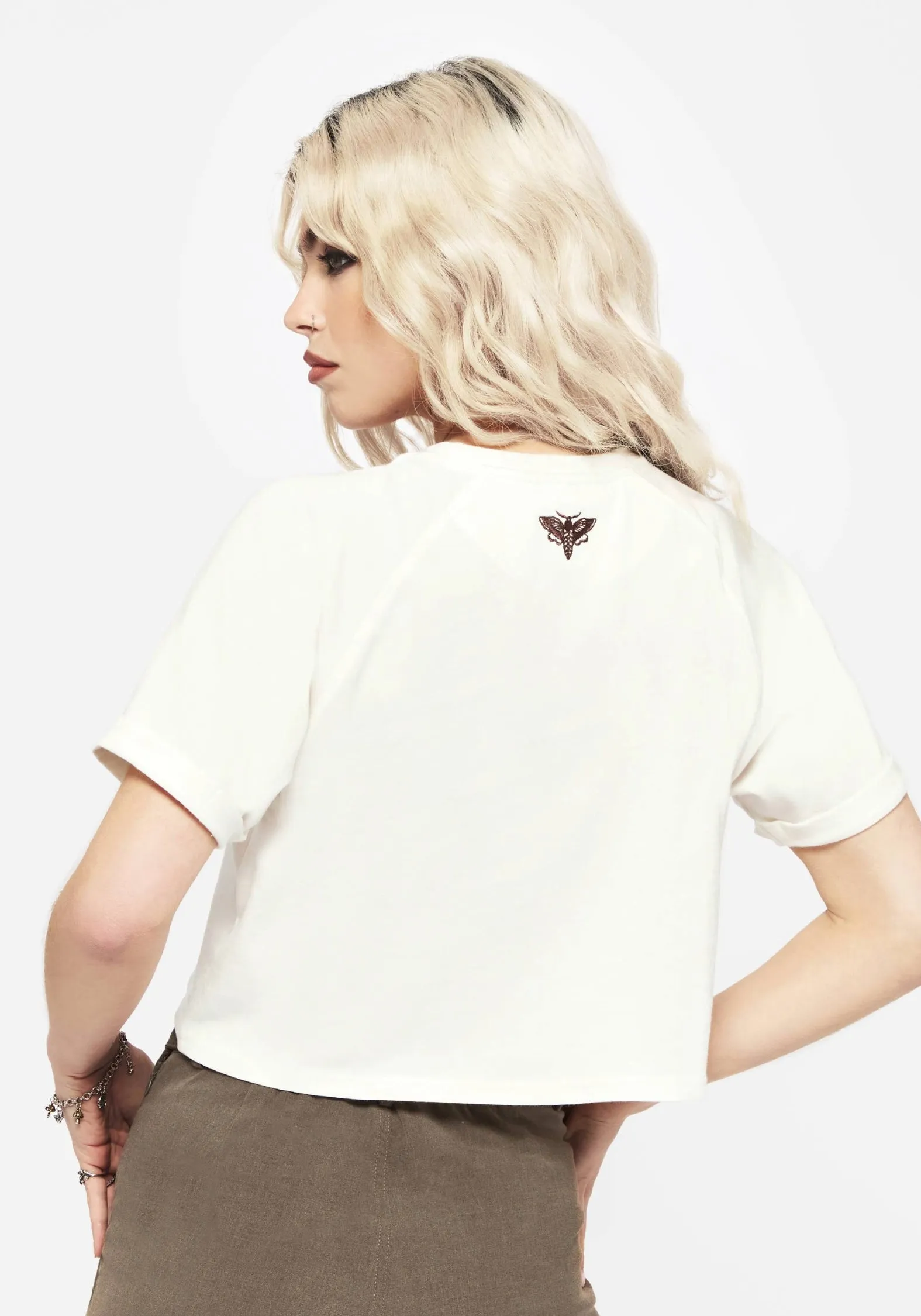 Sunne Moth Embroidered Boxy Crop Cotton Tee Chill Comfort Look