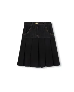 Quick Dry Technology Denim And Ponti Pleated Skirt