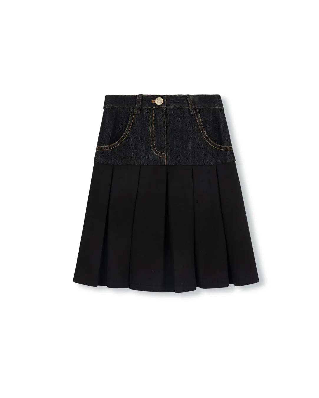 Quick Dry Technology Denim And Ponti Pleated Skirt