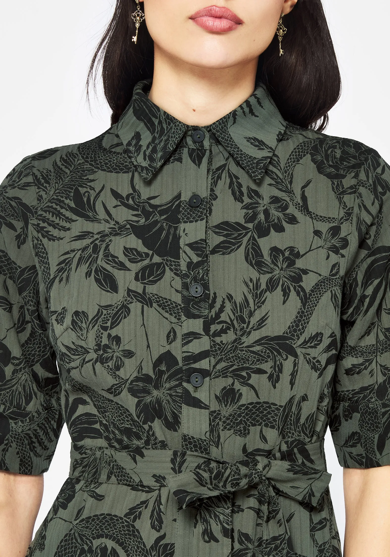 Bashe Cotton Midaxi Shirt Dress - Green Professional Look Minimal Motion