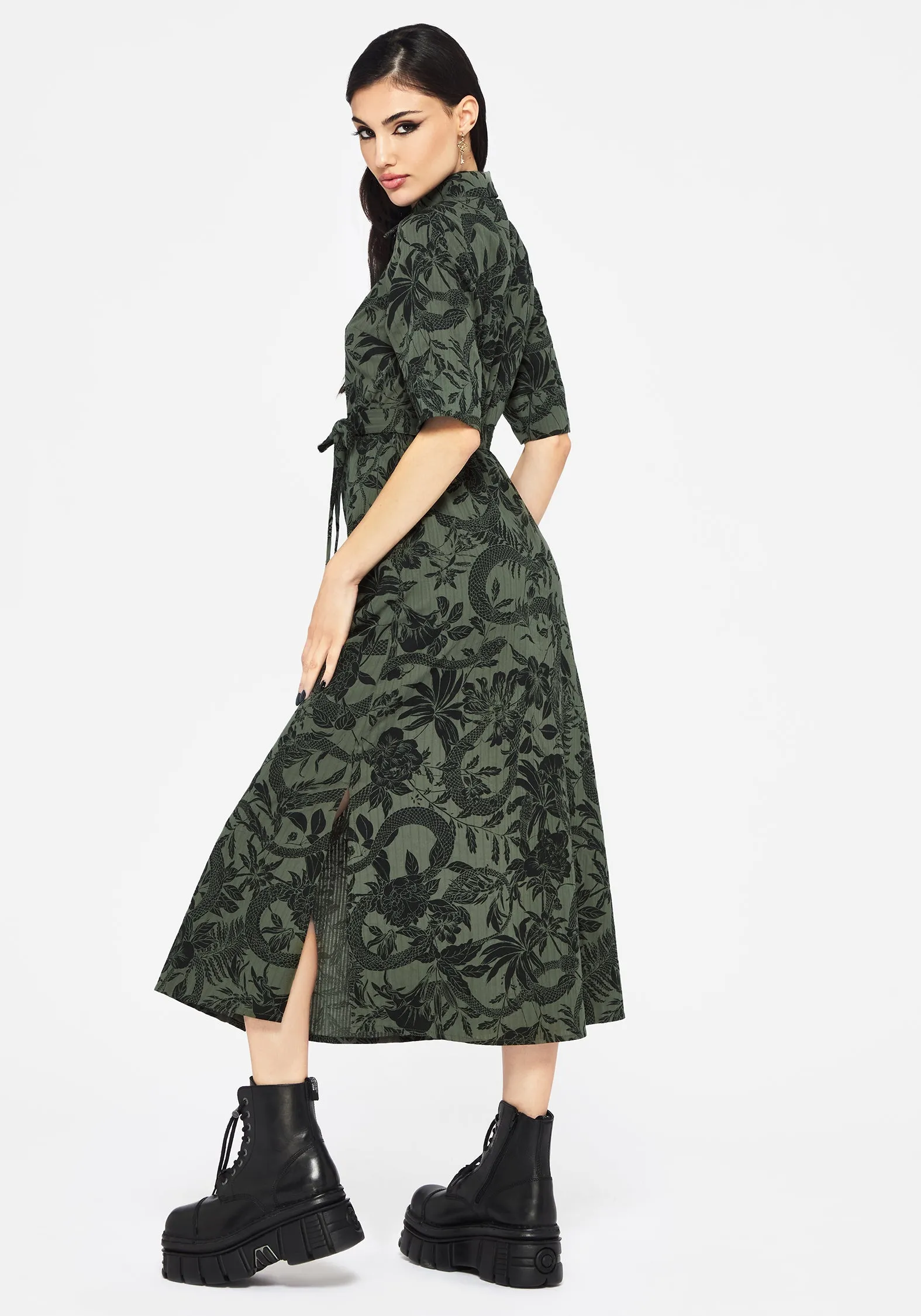 Travel Staple Red Carpet Bashe Cotton Midaxi Shirt Dress - Green
